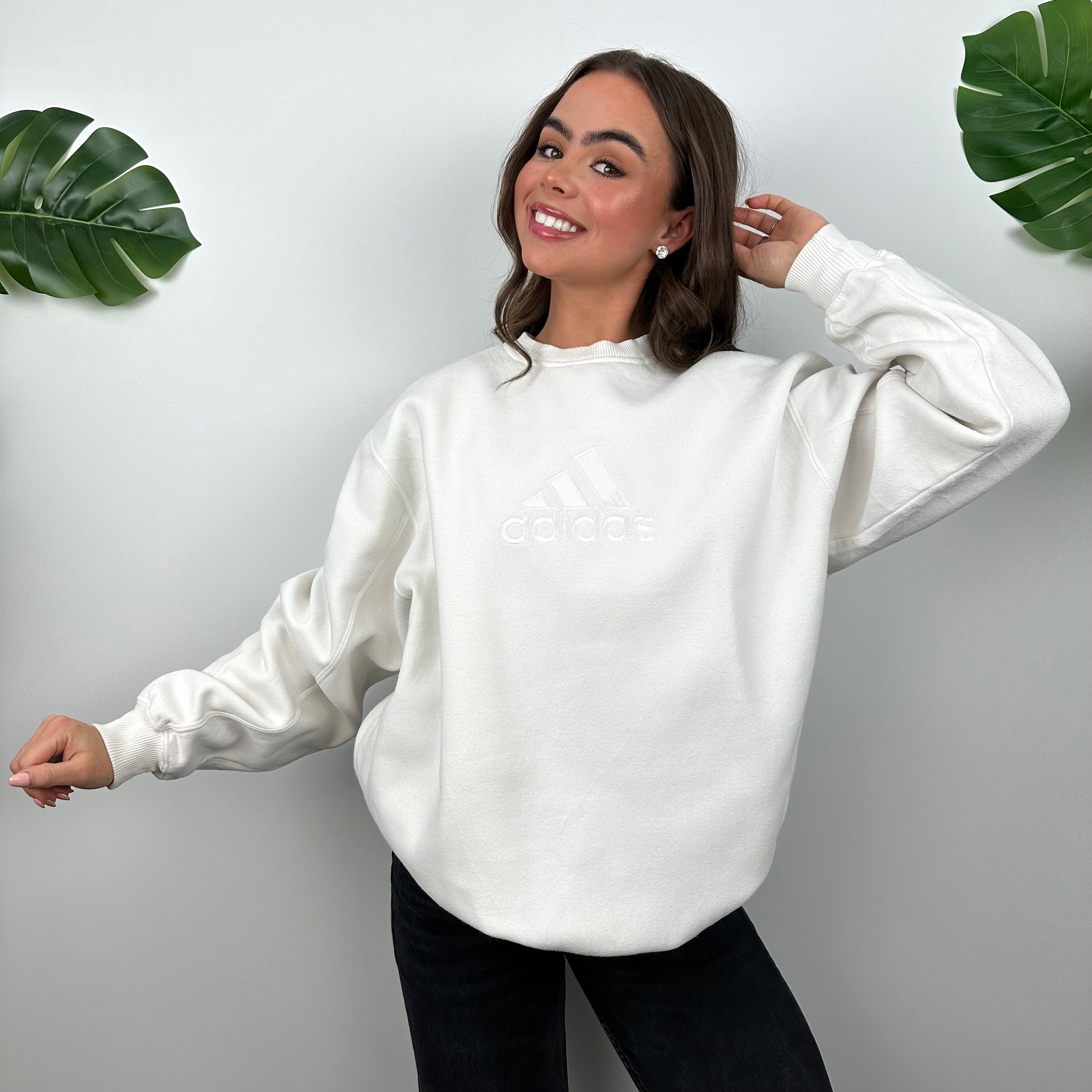 Adidas White Embroidered Spell Out Sweatshirt (M)