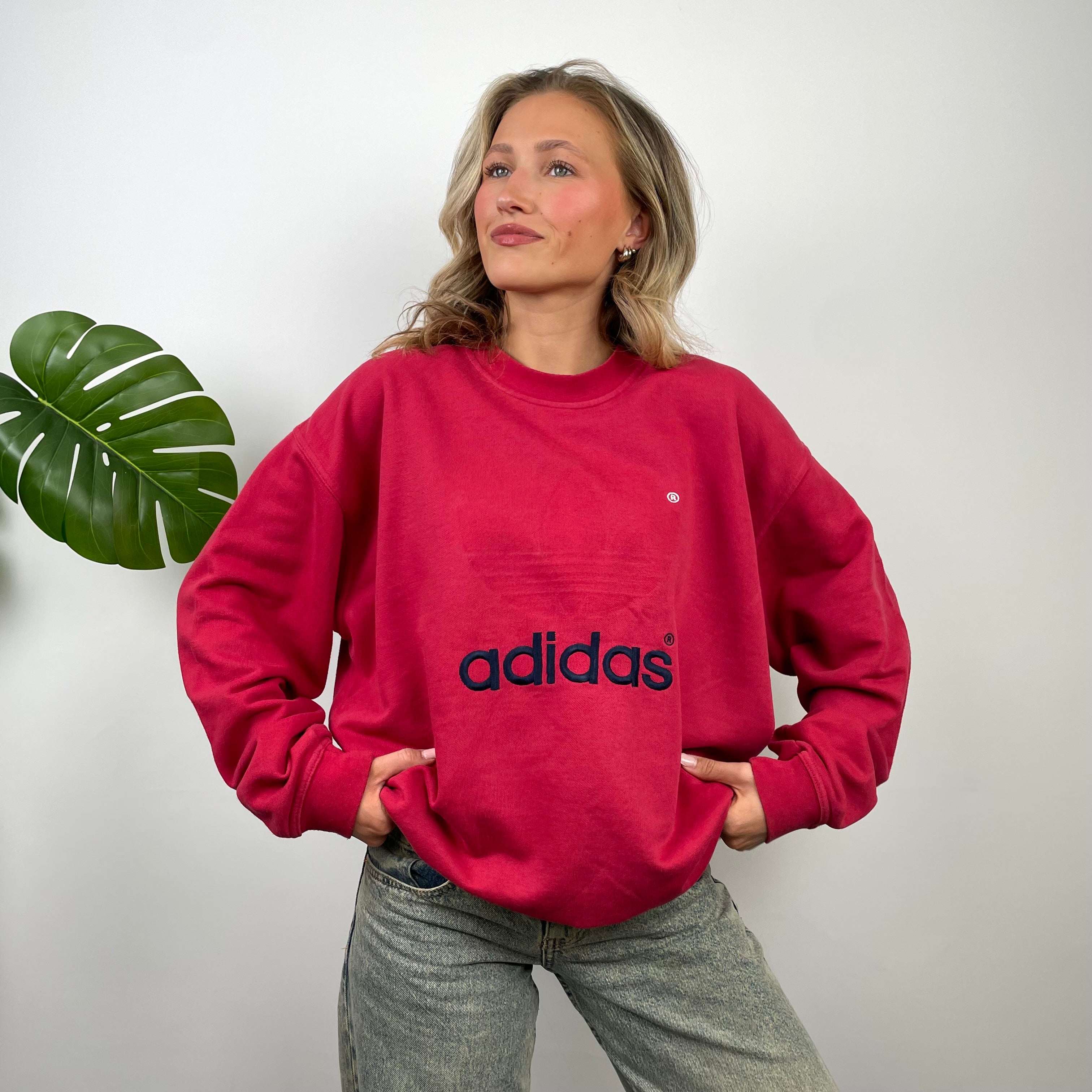 Adidas Red Embroidered Spell Out Sweatshirt (L)
