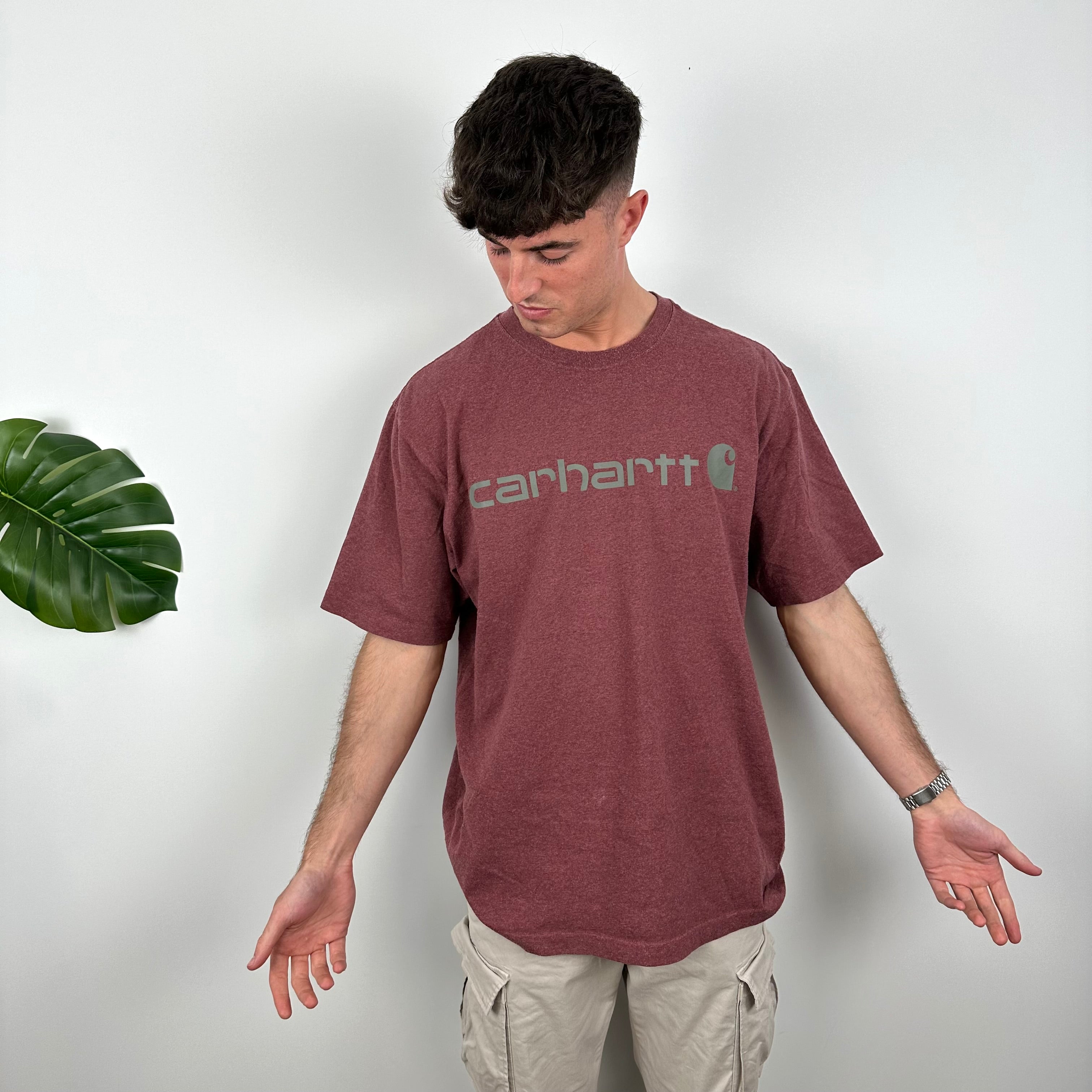 Carhartt RARE Maroon Spell Out T Shirt (L)