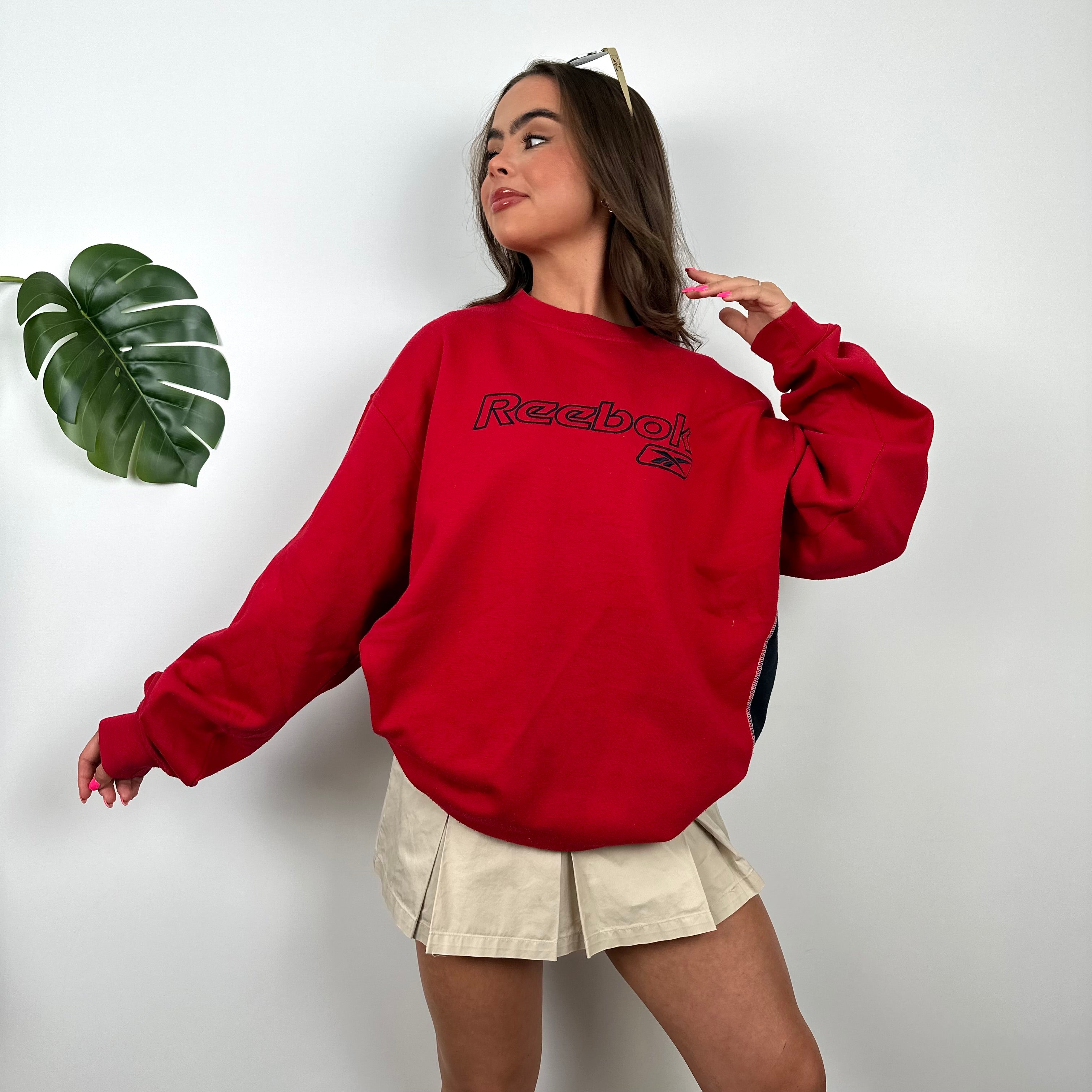 Reebok Red Embroidered Spell Out Sweatshirt (L)