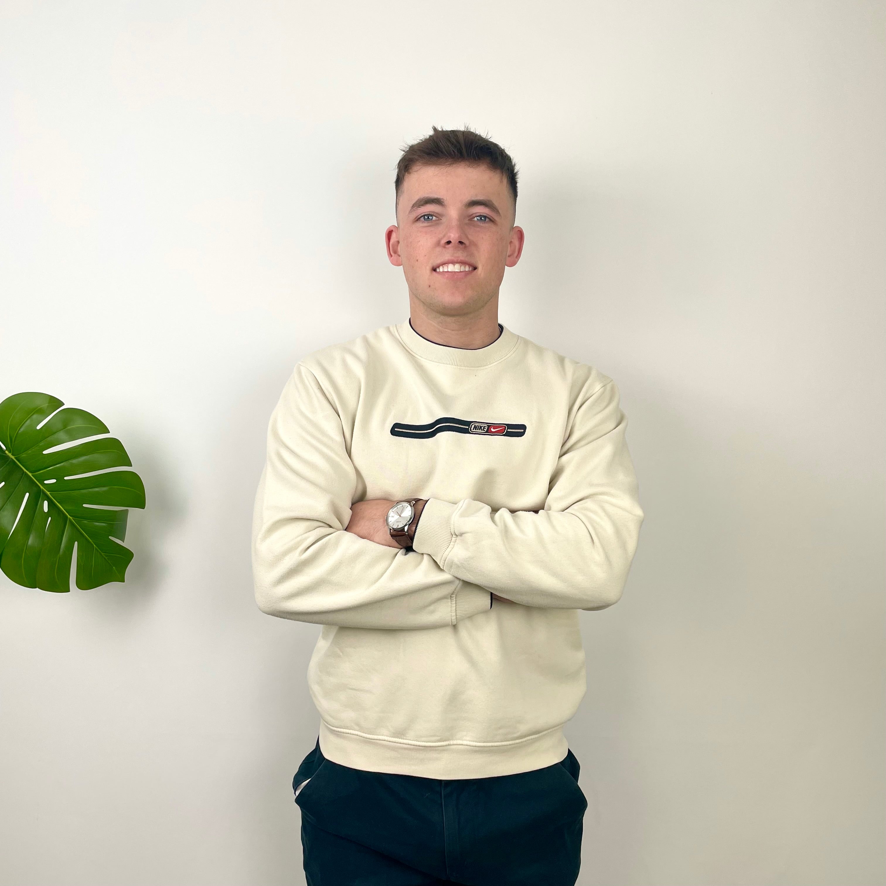 Nike White Embroidered Swoosh Sweatshirt (L)