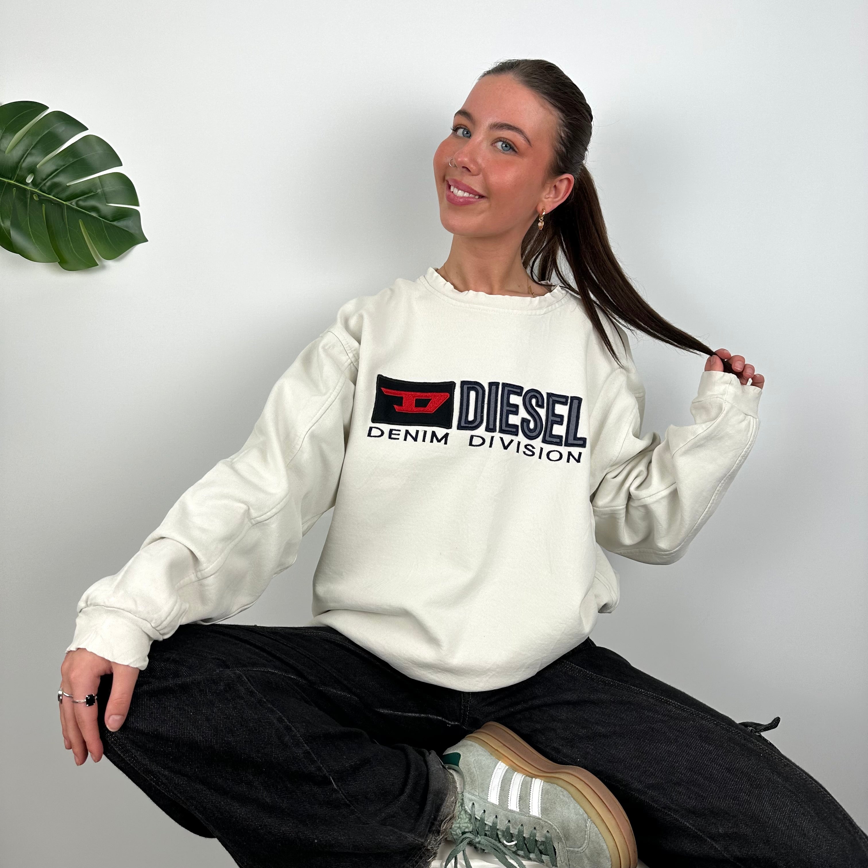 Diesel Cream Embroidered Spell Out Sweatshirt (M)