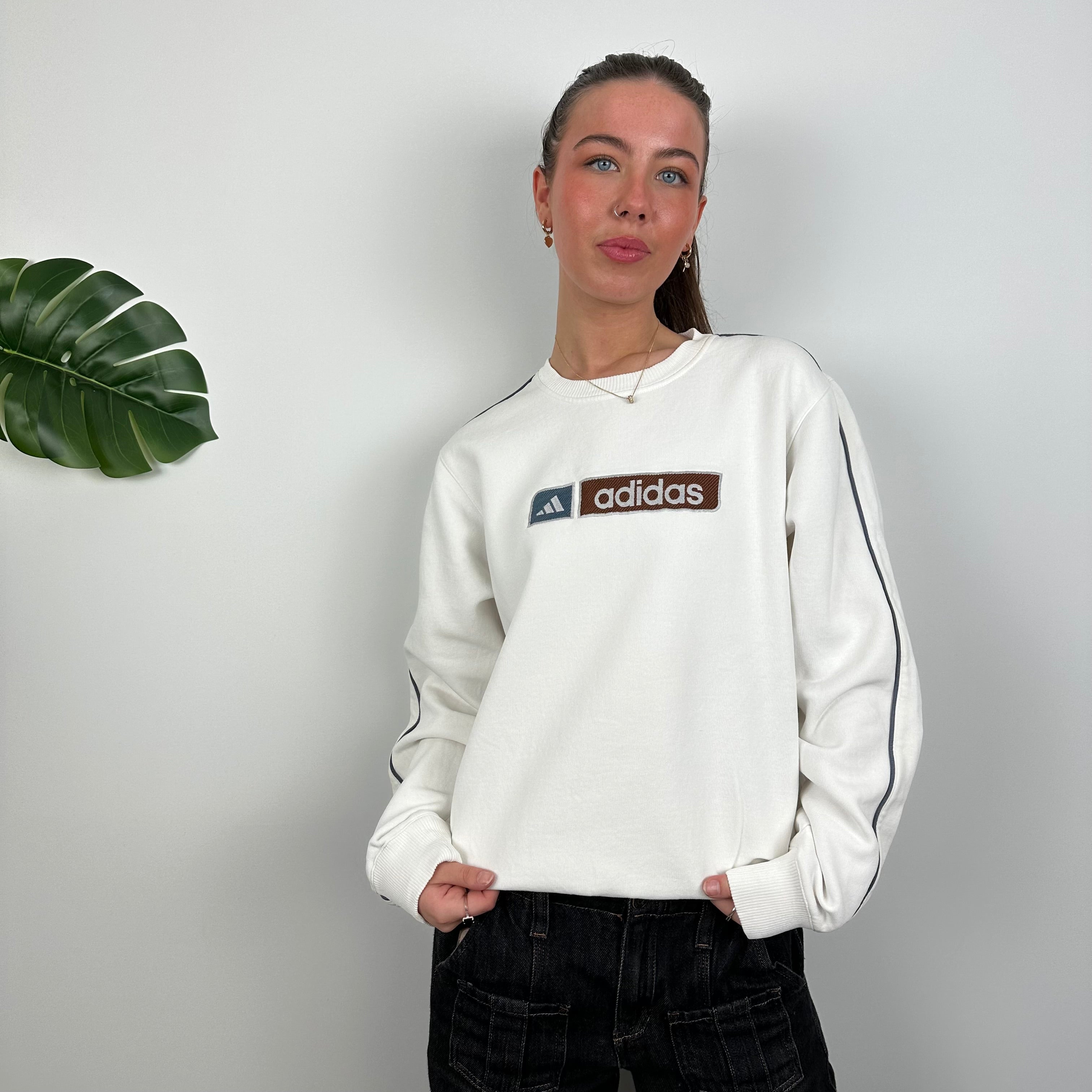 Adidas White Embroidered Spell Out Sweatshirt (M)