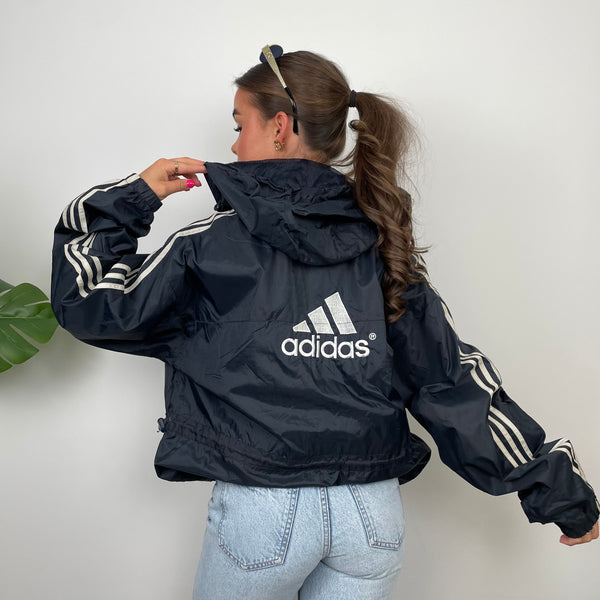 Adidas Navy Embroidered Spell Out Zip Up Windbreaker Jacket (M)