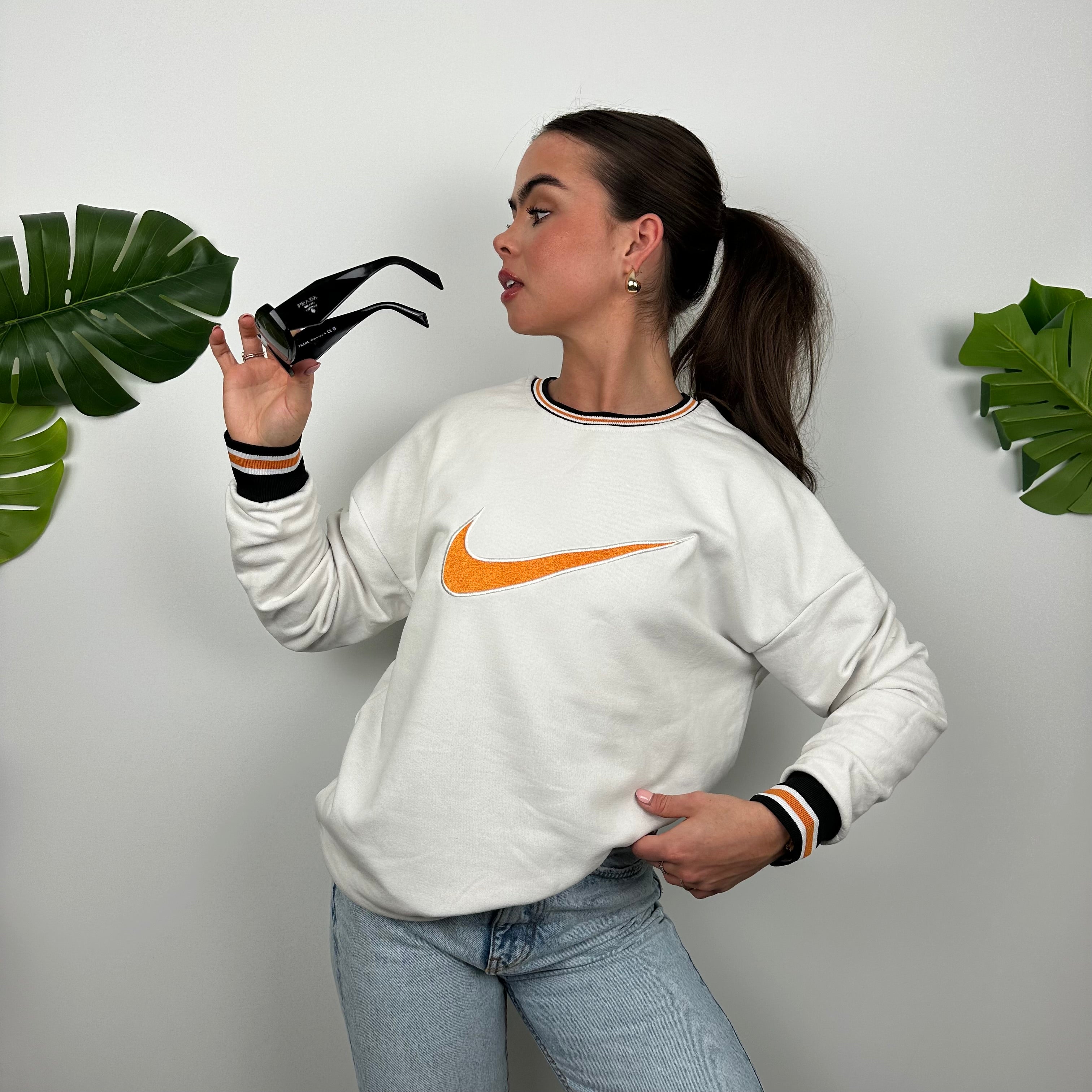 Nike White Embroidered Swoosh Sweatshirt (M)