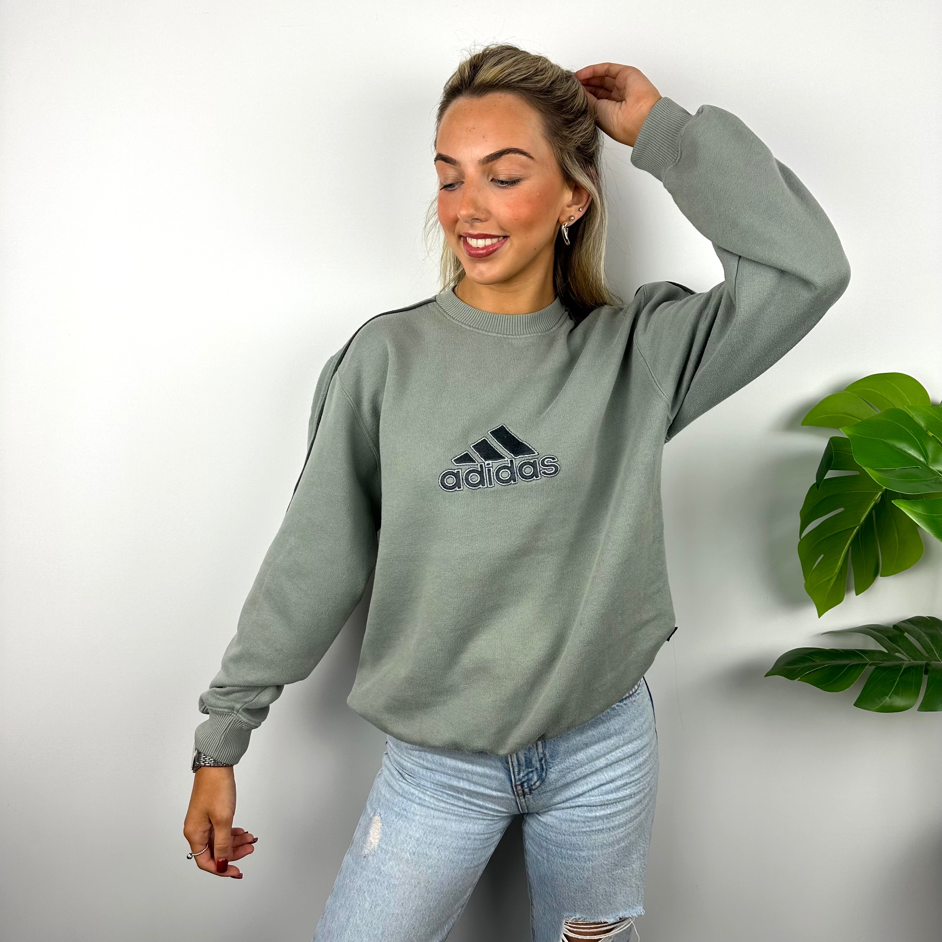 Adidas Sea Green Embroidered Spell Out Sweatshirt (M)