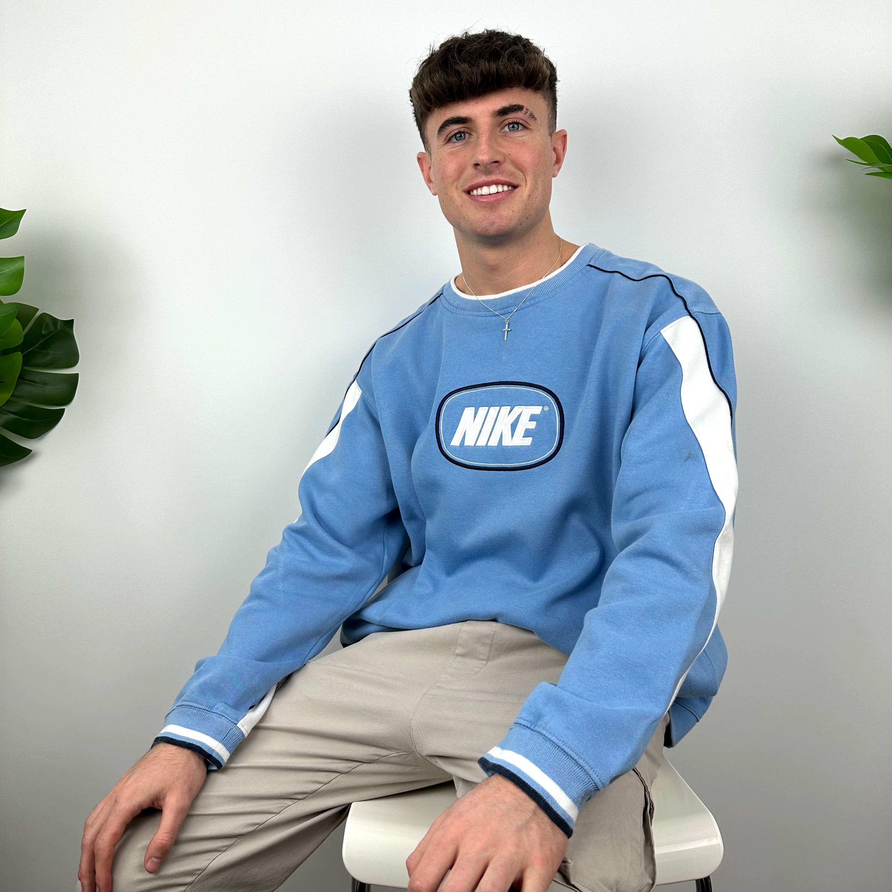 Nike Baby Blue Embroidered Spell Out Sweatshirt (XL)