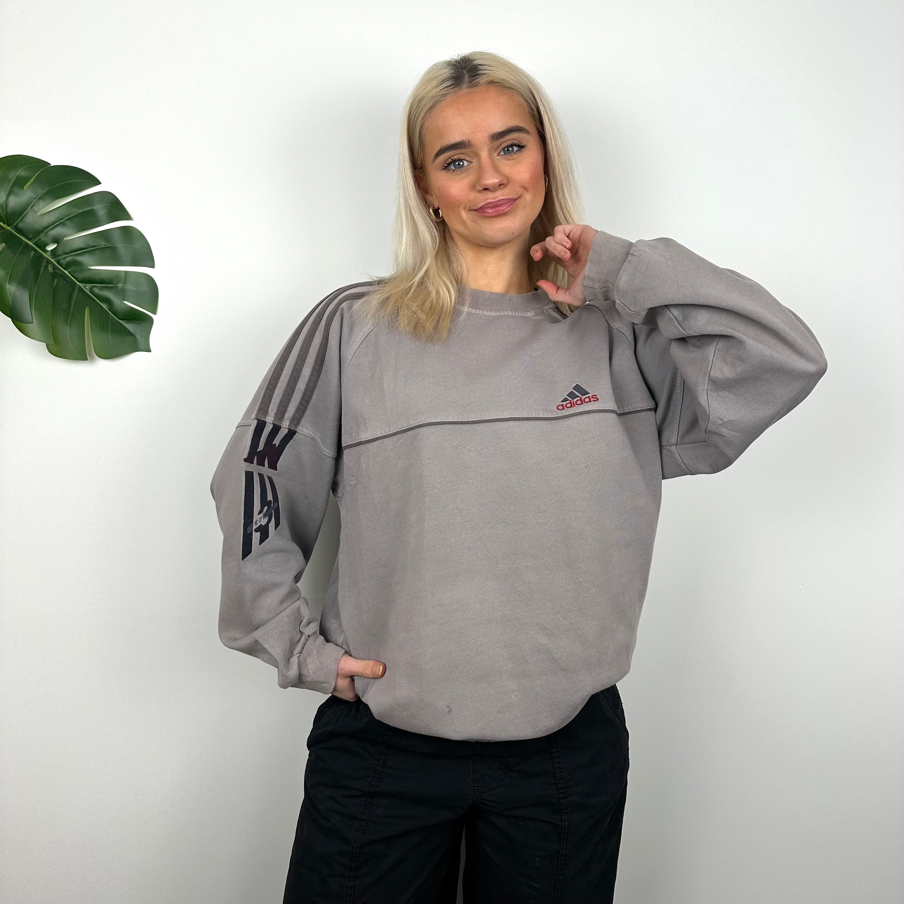 Adidas Grey Embroidered Spell Out Sweatshirt (M)