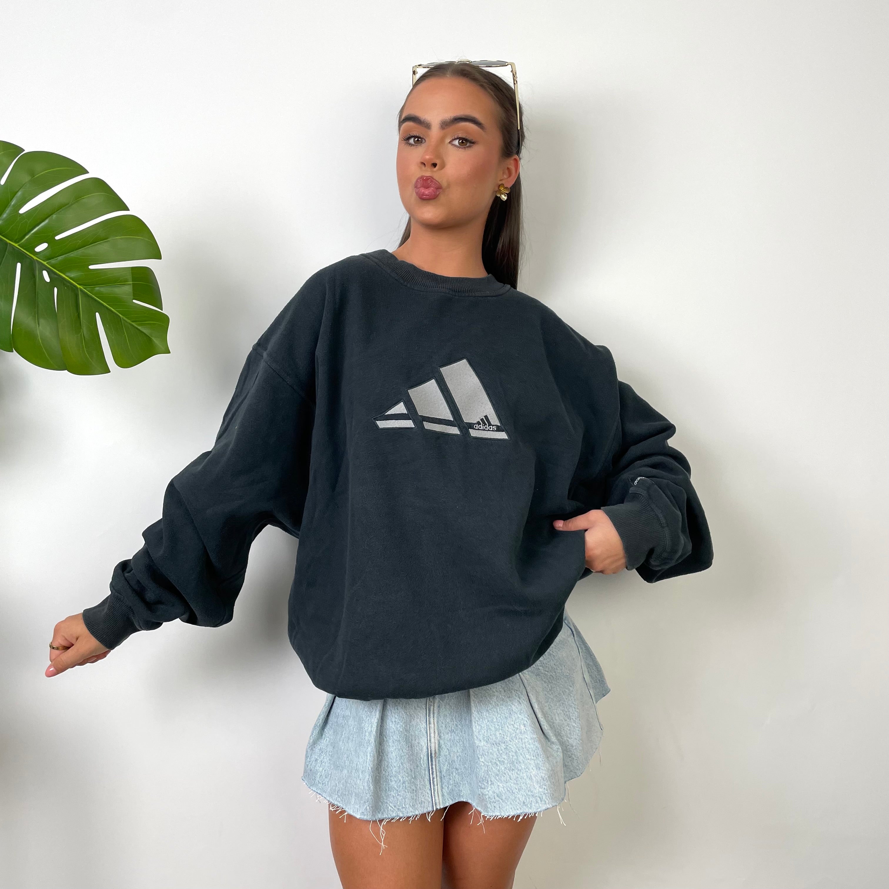 Adidas Black Embroidered Spell Out Sweatshirt (L)