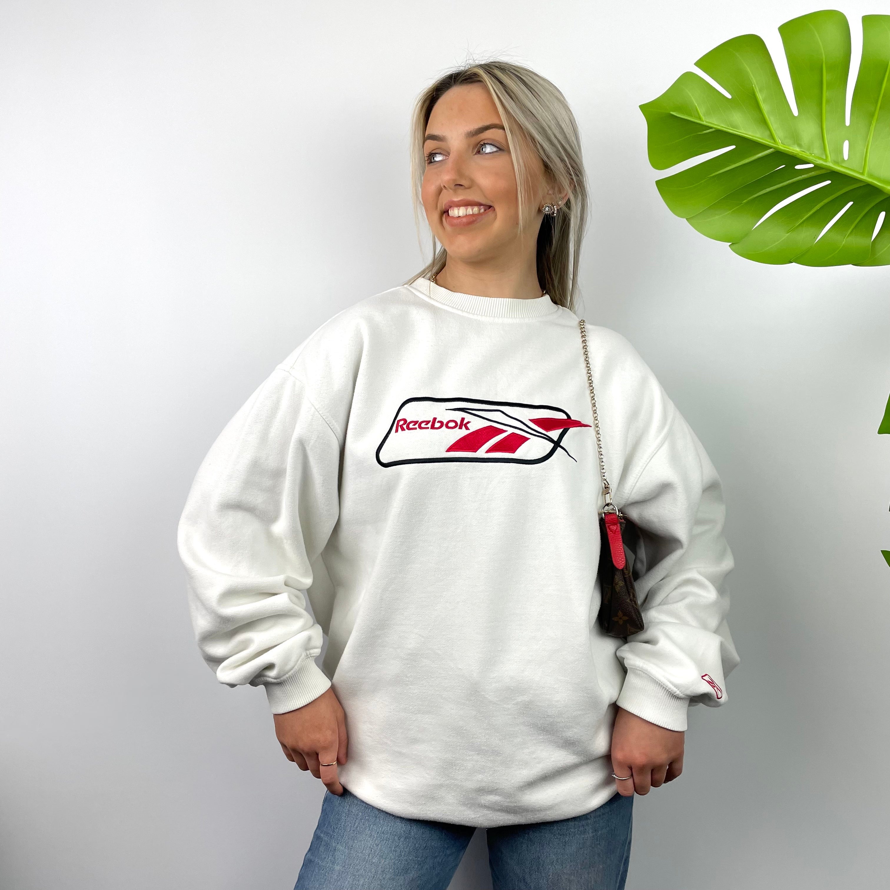 Reebok White Embroidered Spell Out Sweatshirt (L)