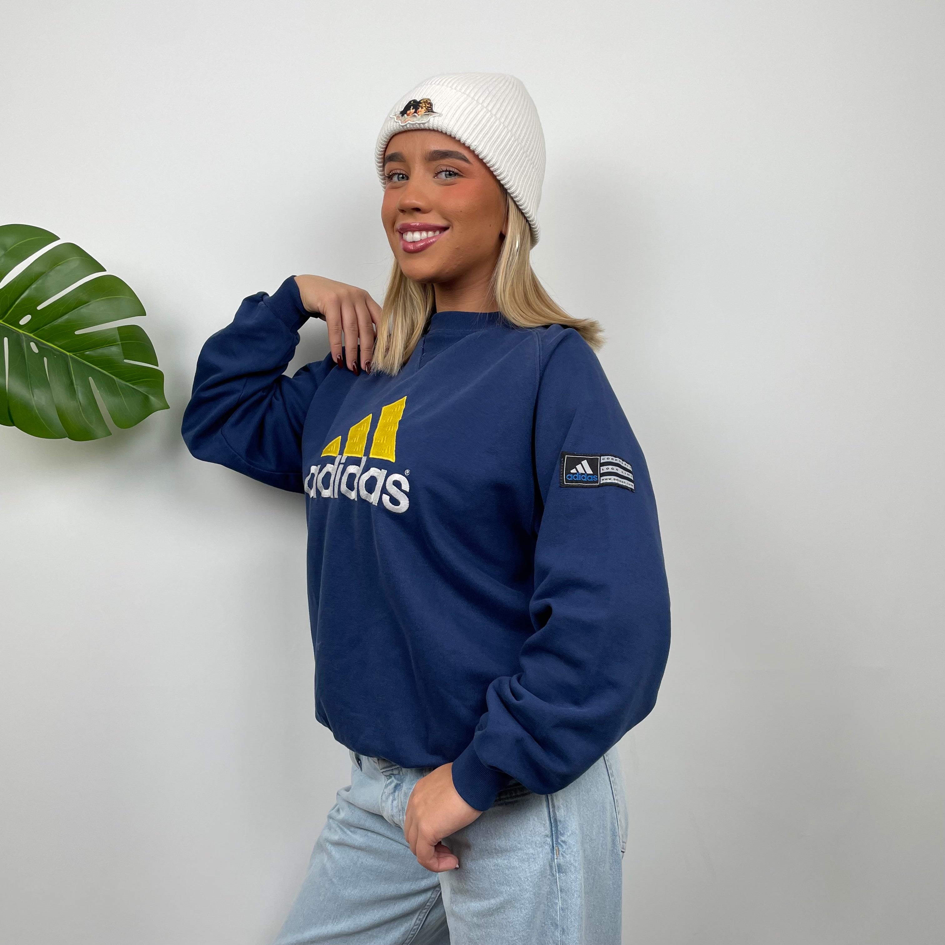 Adidas Navy Embroidered Spell Out Sweatshirt (L)