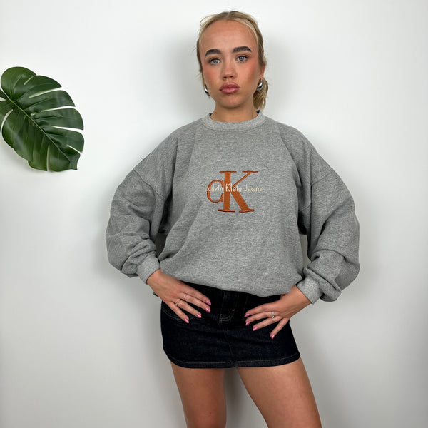 Calvin Klein Grey Embroidered Spell Out Sweatshirt (L)