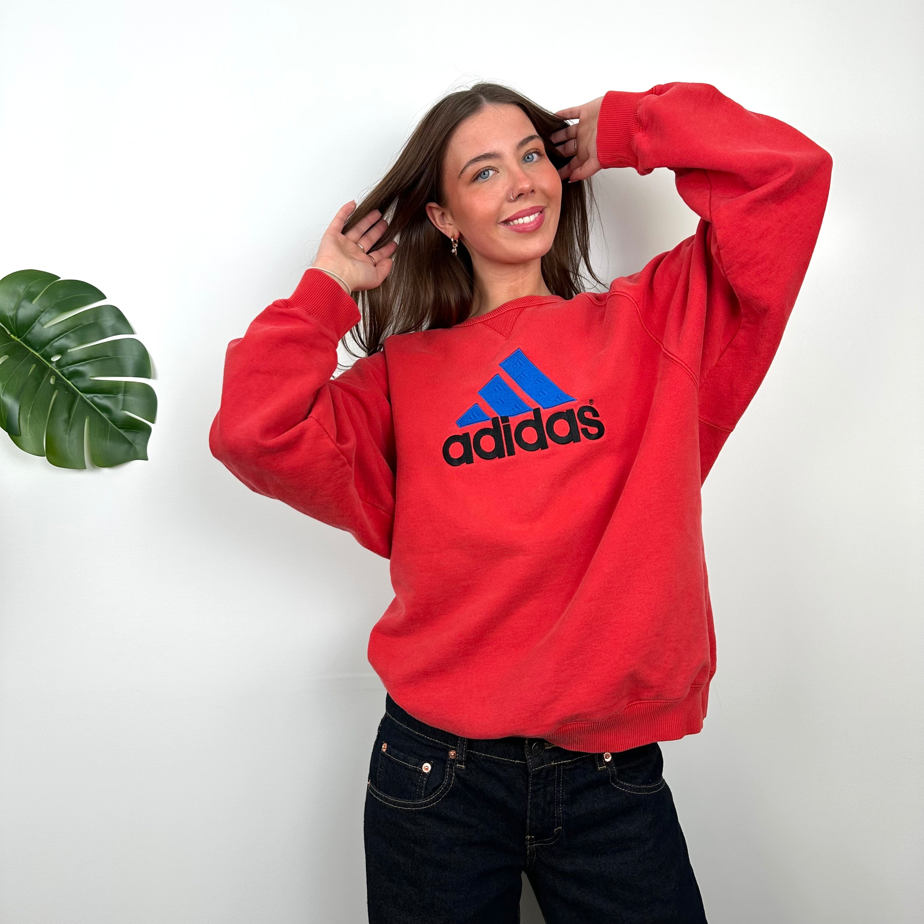 Adidas Red Embroidered Spell Out Sweatshirt (L)