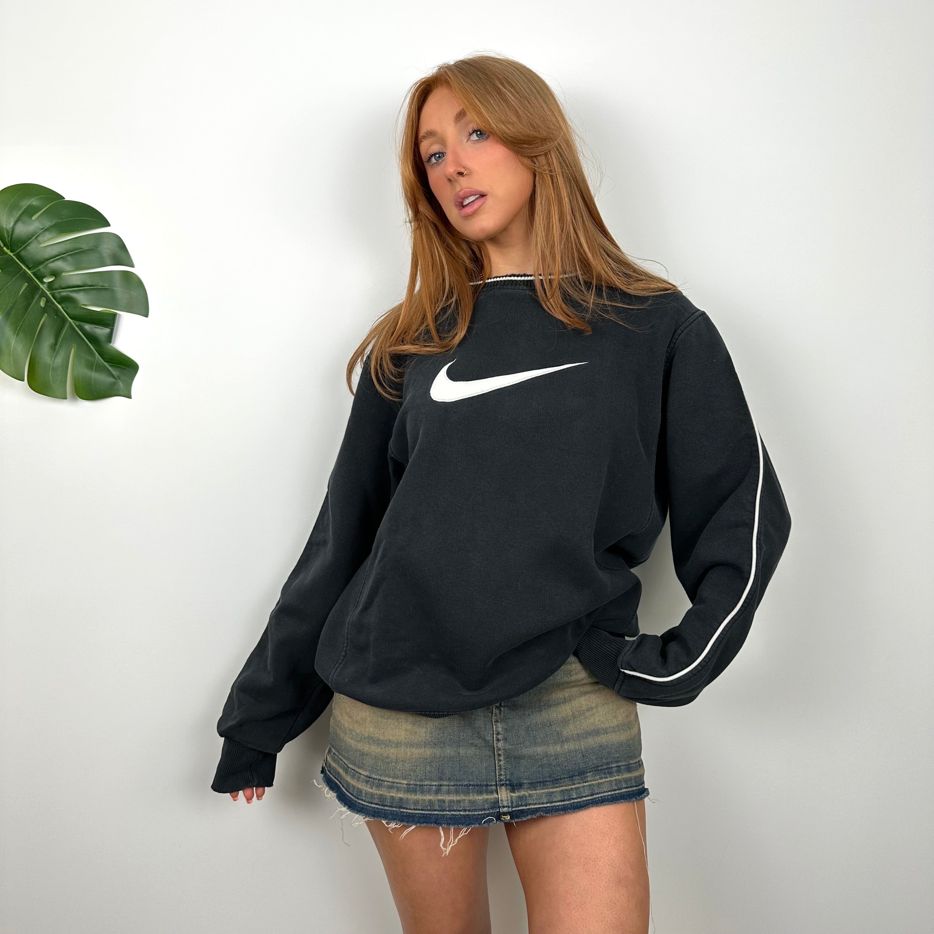 Nike Black Embroidered Swoosh Sweatshirt (M)