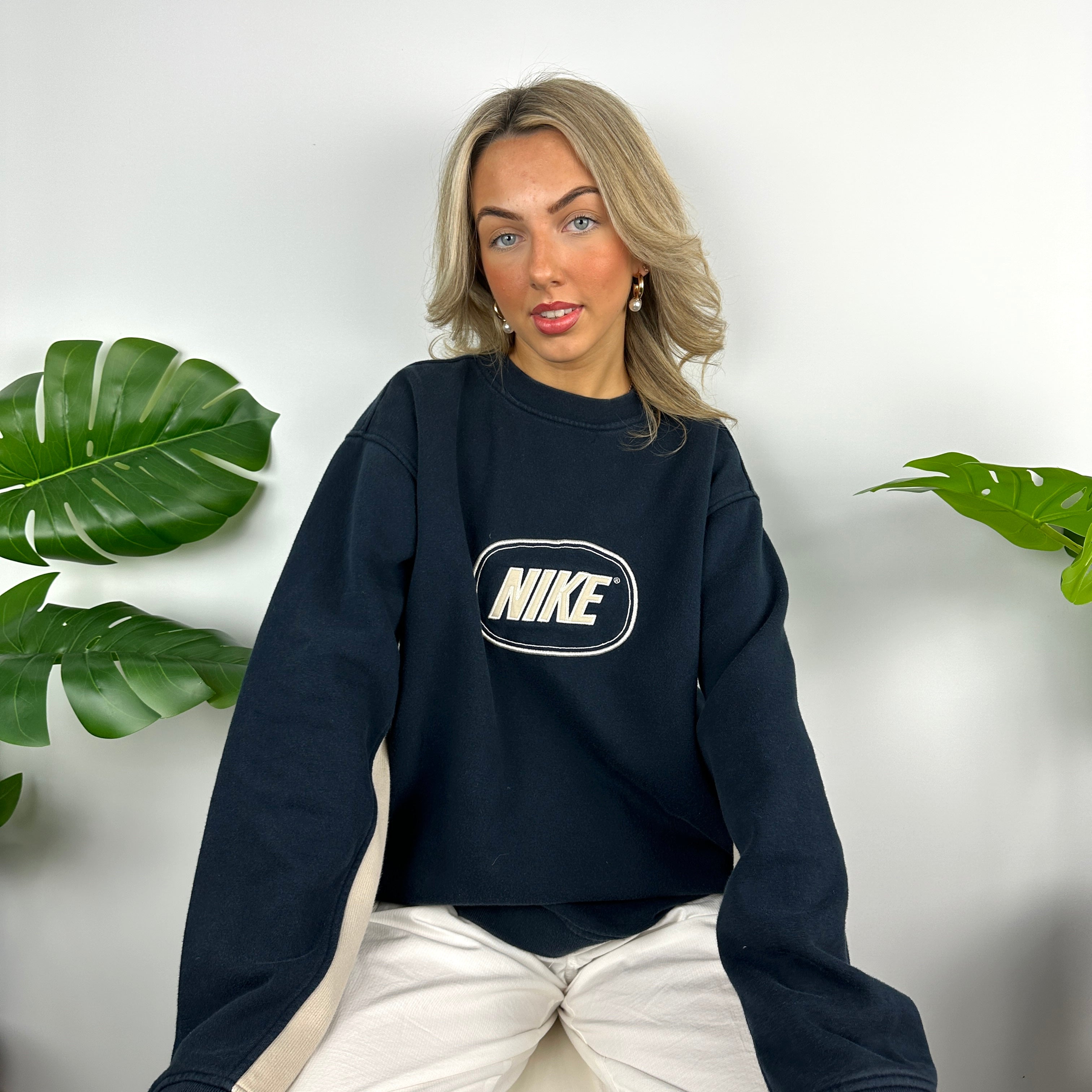 Nike Navy Embroidered Spell Out Sweatshirt (L)