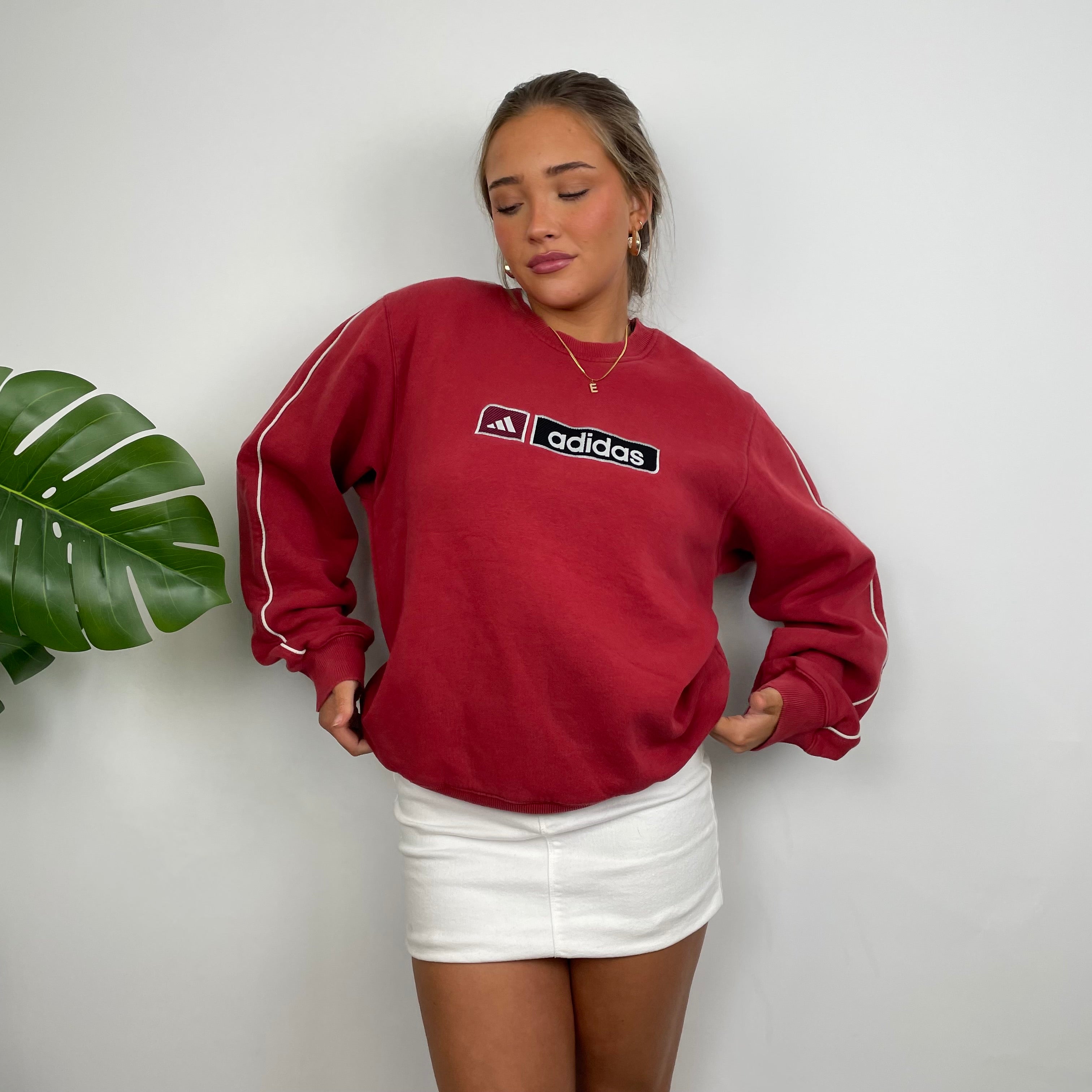 Adidas Red Embroidered Spell Out Sweatshirt (M)