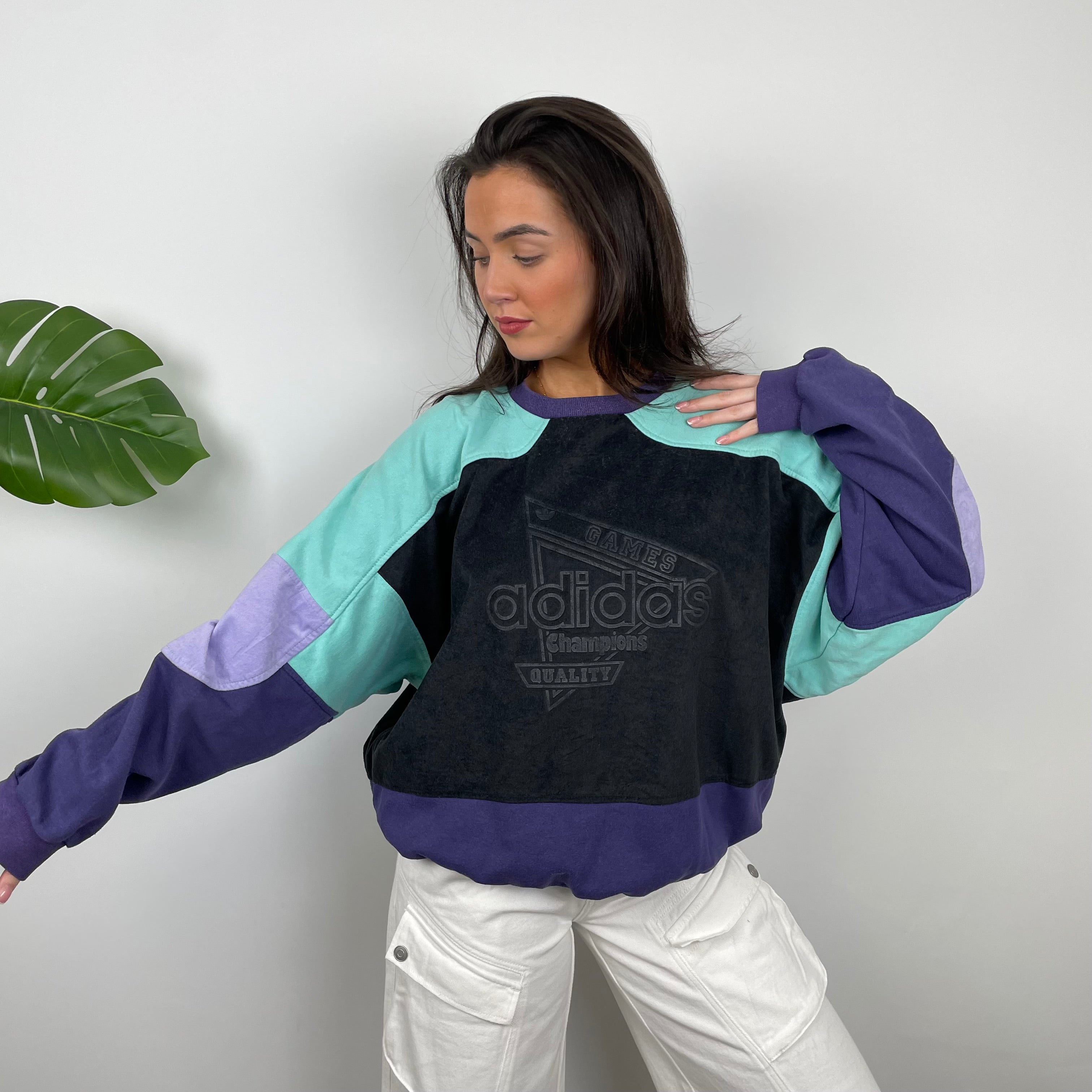 Adidas Embroidered Spell Out Colour Block Sweatshirt (M)