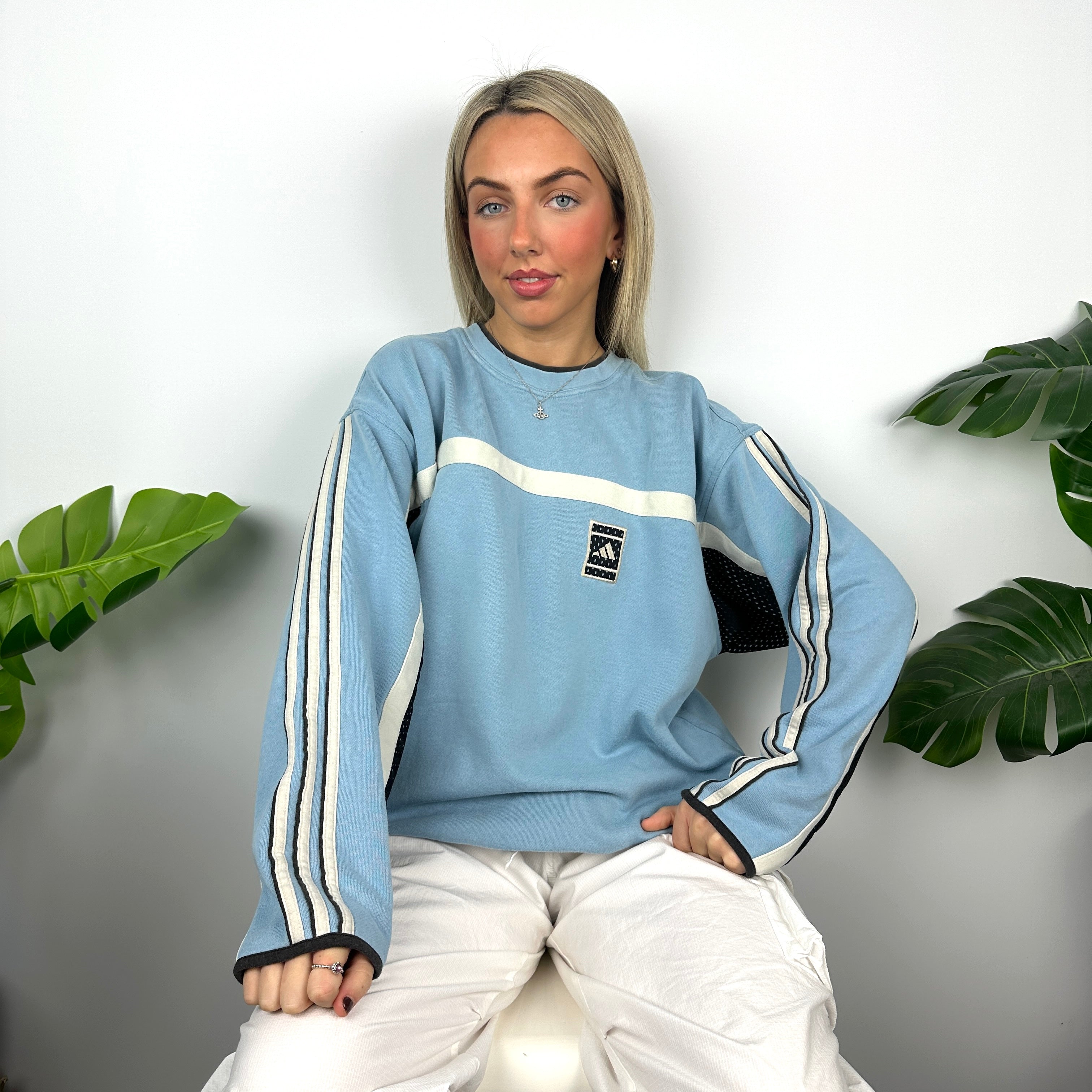 Adidas Baby Blue Embroidered Spell Out Sweatshirt (L)