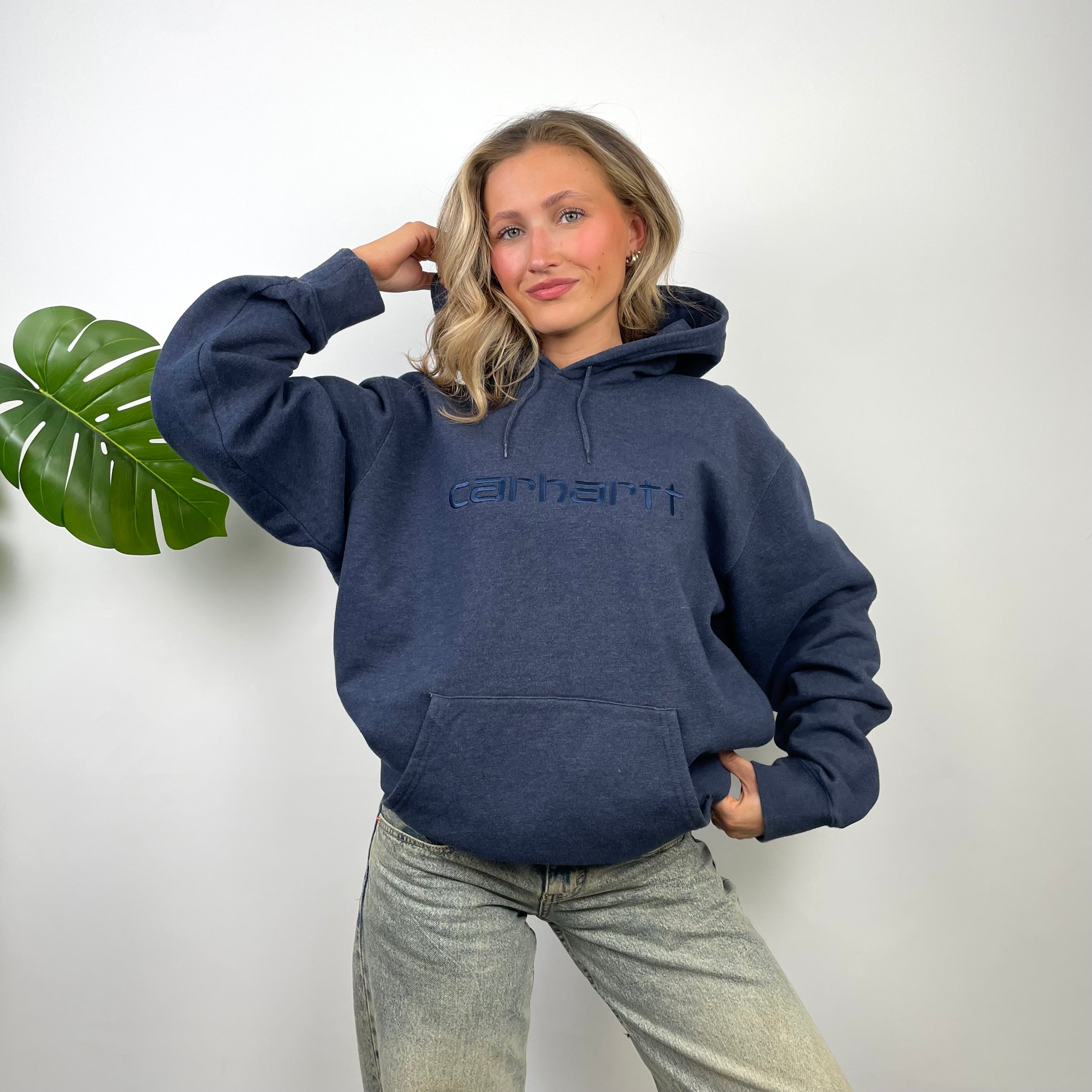 Carhartt Navy Embroidered Logo Hoodie (L)