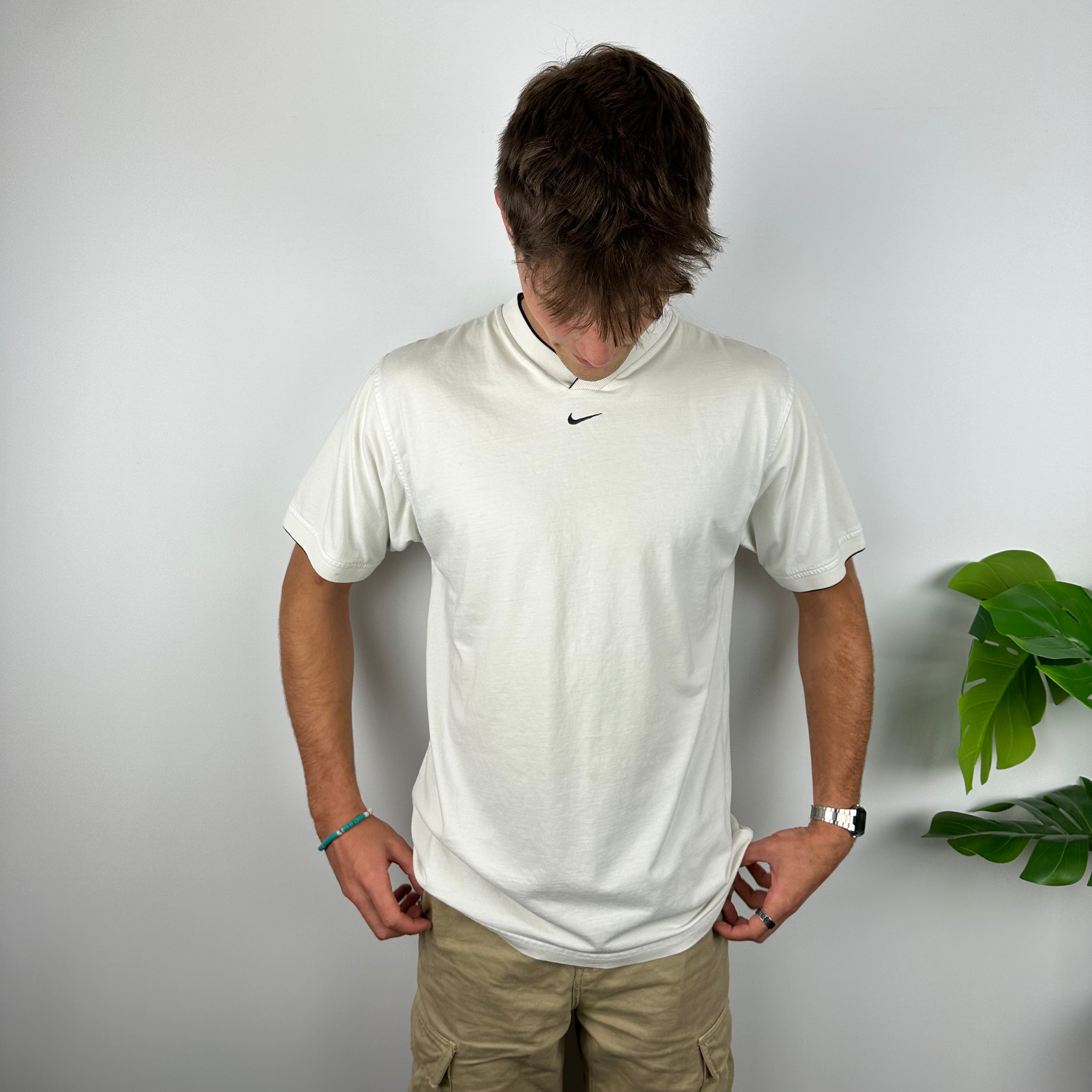 Nike White Embroidered Swoosh T Shirt (L)