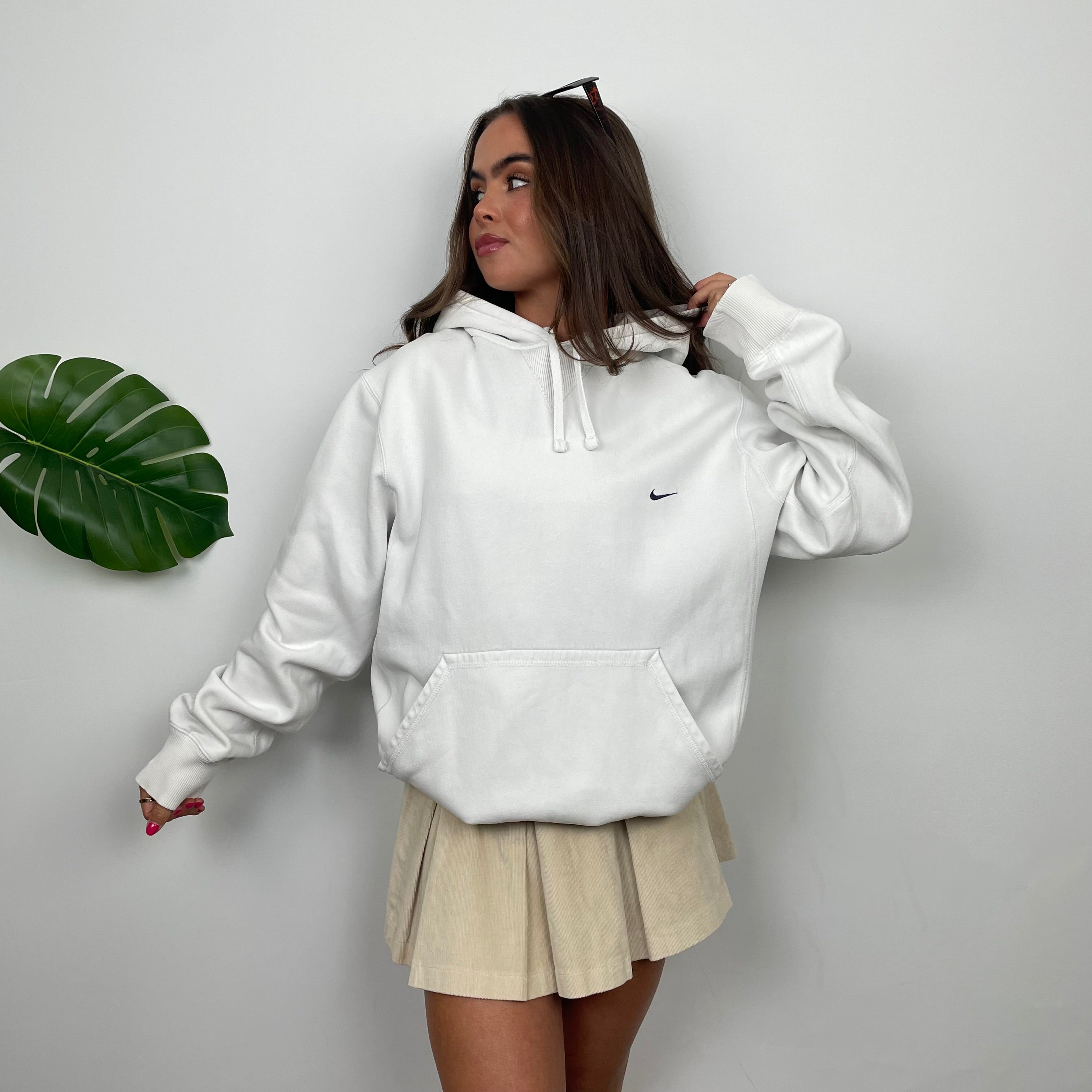 Nike White Embroidered Swoosh Hoodie (L)