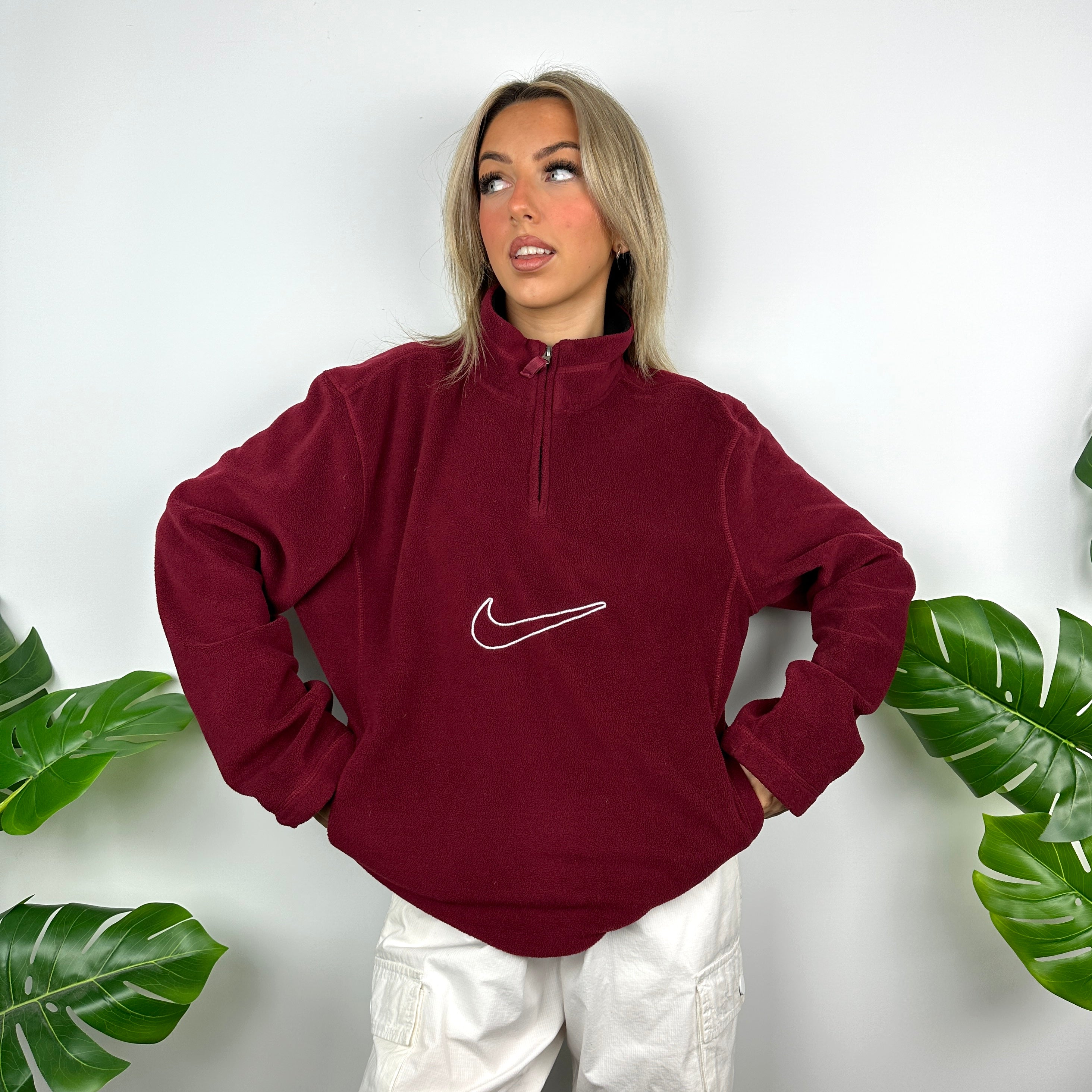 Nike Red Embroidered Swoosh Quarter Zip Sweatshirt (M)