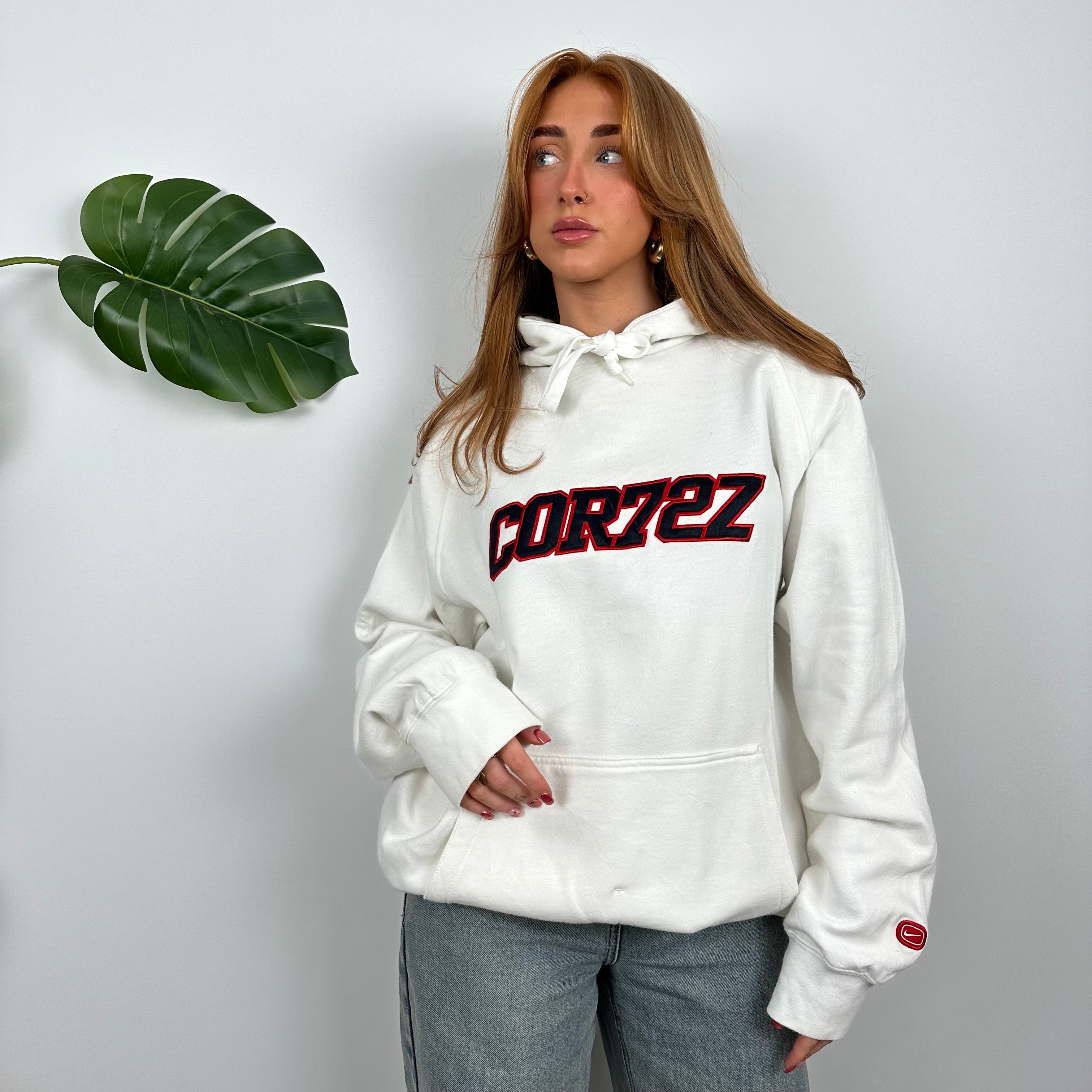 Nike Cortez White Embroidered Spell Out Hoodie (L)