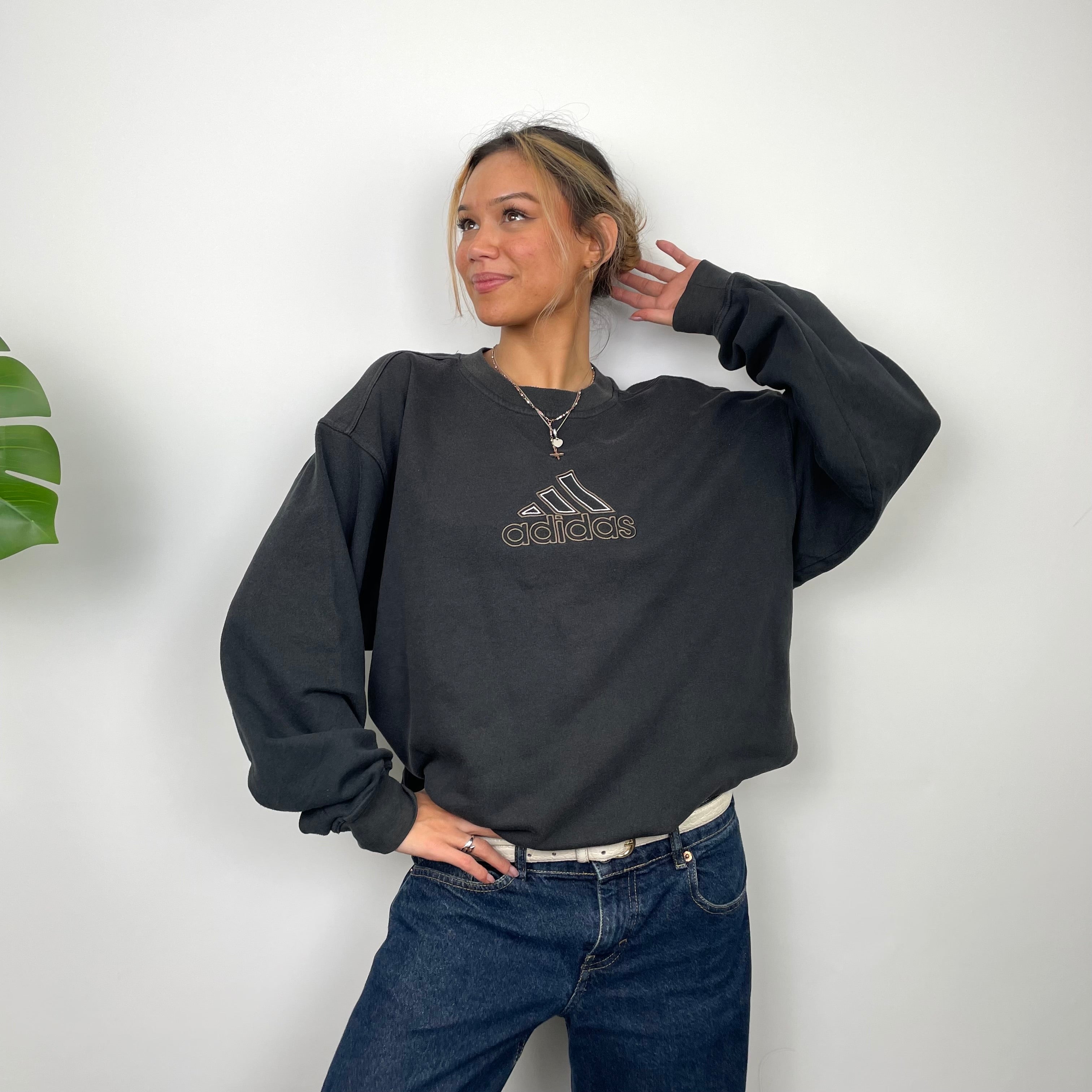 Adidas Black Embroidered Spell Out Sweatshirt (M)