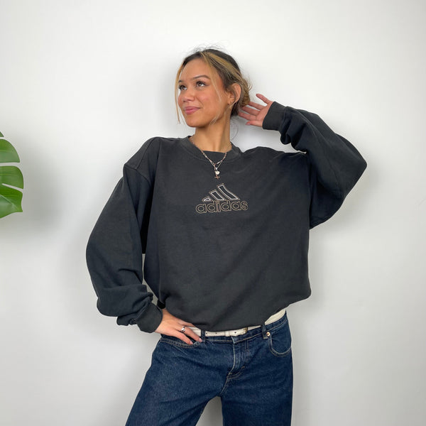 Adidas Black Embroidered Spell Out Sweatshirt (M)