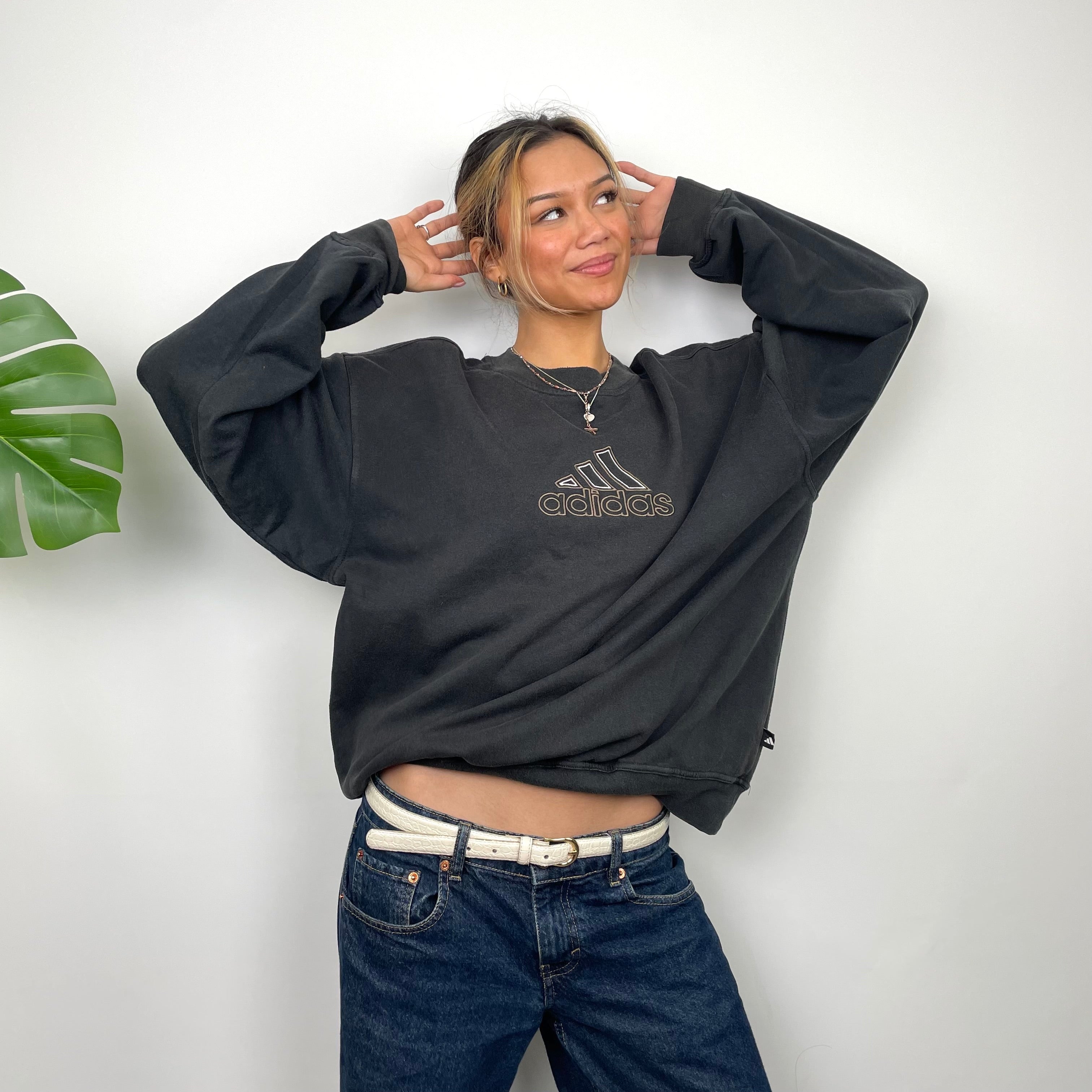 Adidas Black Embroidered Spell Out Sweatshirt (M)
