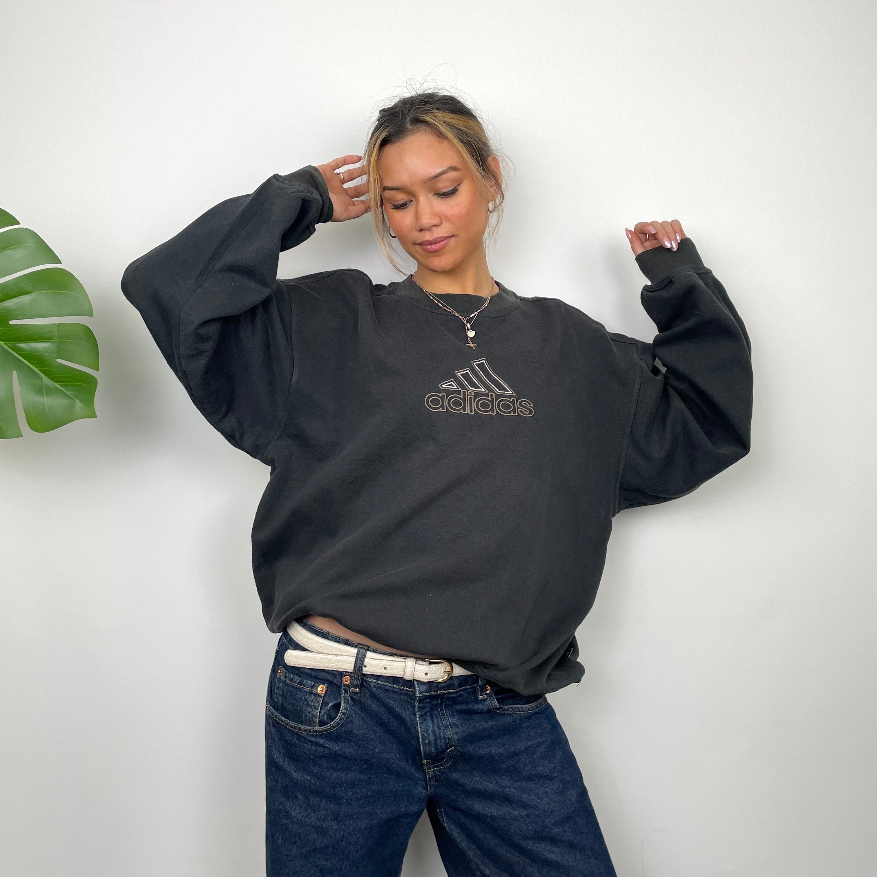 Adidas Black Embroidered Spell Out Sweatshirt (M)