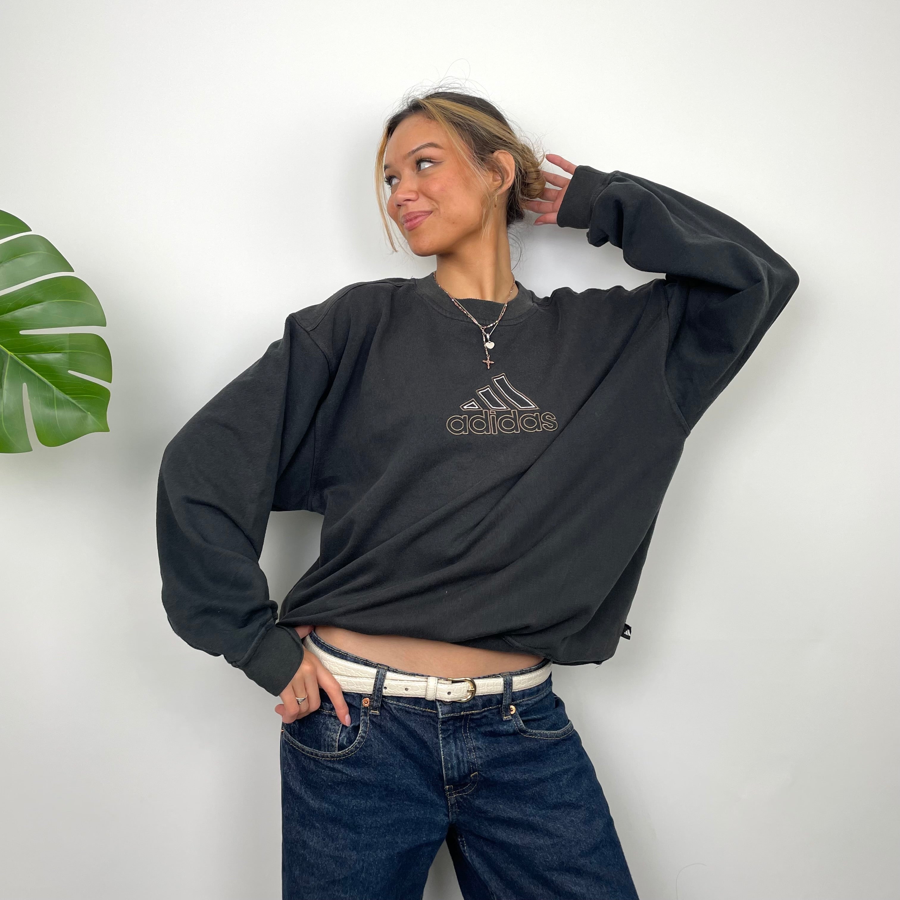 Adidas Black Embroidered Spell Out Sweatshirt (M)