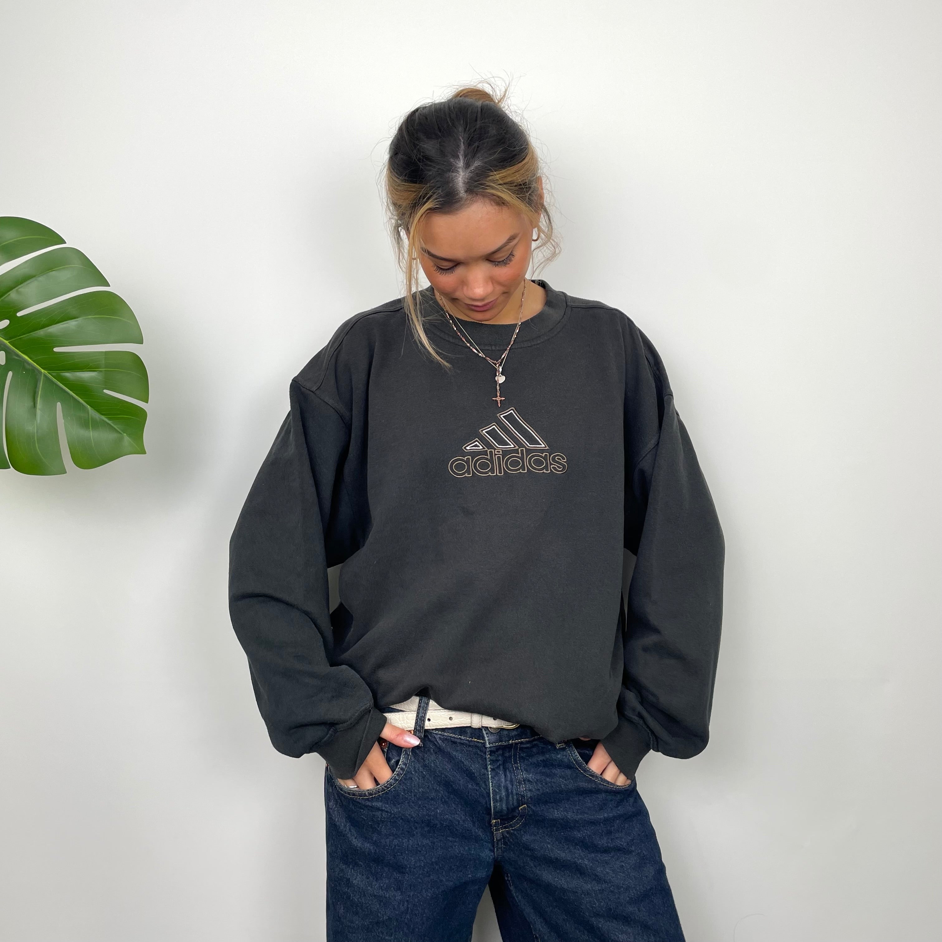 Adidas Black Embroidered Spell Out Sweatshirt (M)
