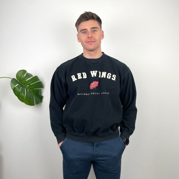 Detroit Redwings RARE Black Embroidered Spell Out Sweatshirt (M)