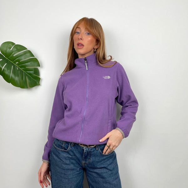 The North Face Purple Embroidered Spell Out Teddy Bear Fleece Quarter Zip Sweatshirt (S)