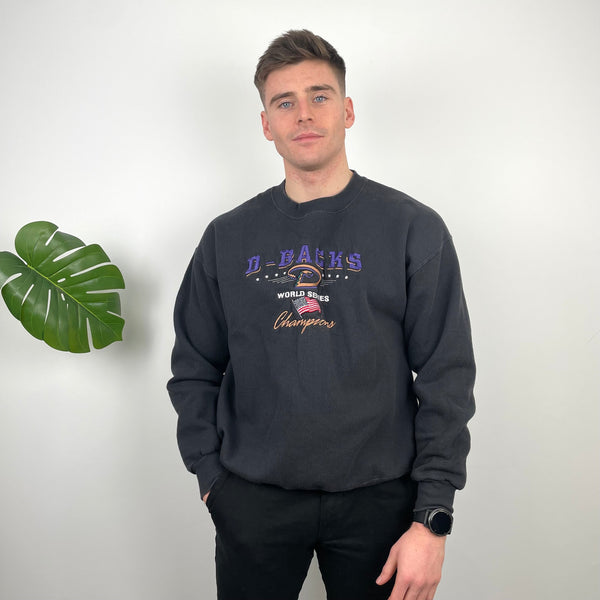 MLB Arizona Diamondbacks Black Embroidered Spell Out Sweatshirt (M)