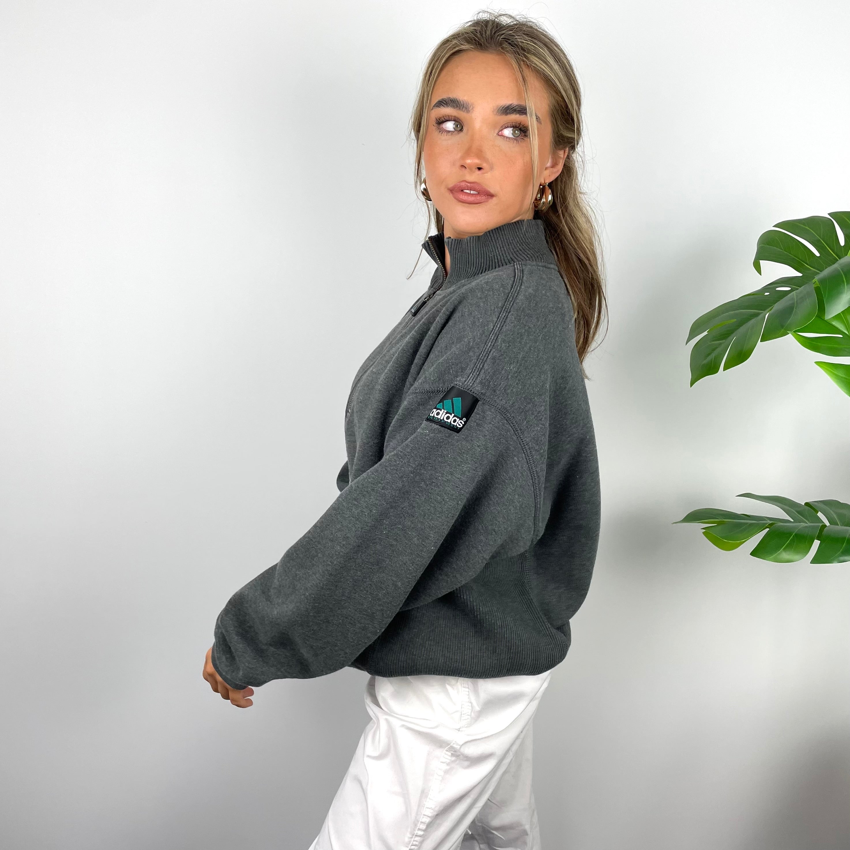 Adidas Equipment EQT RARE Grey Embroidered Spell Out Quarter Zip Sweatshirt (XL)
