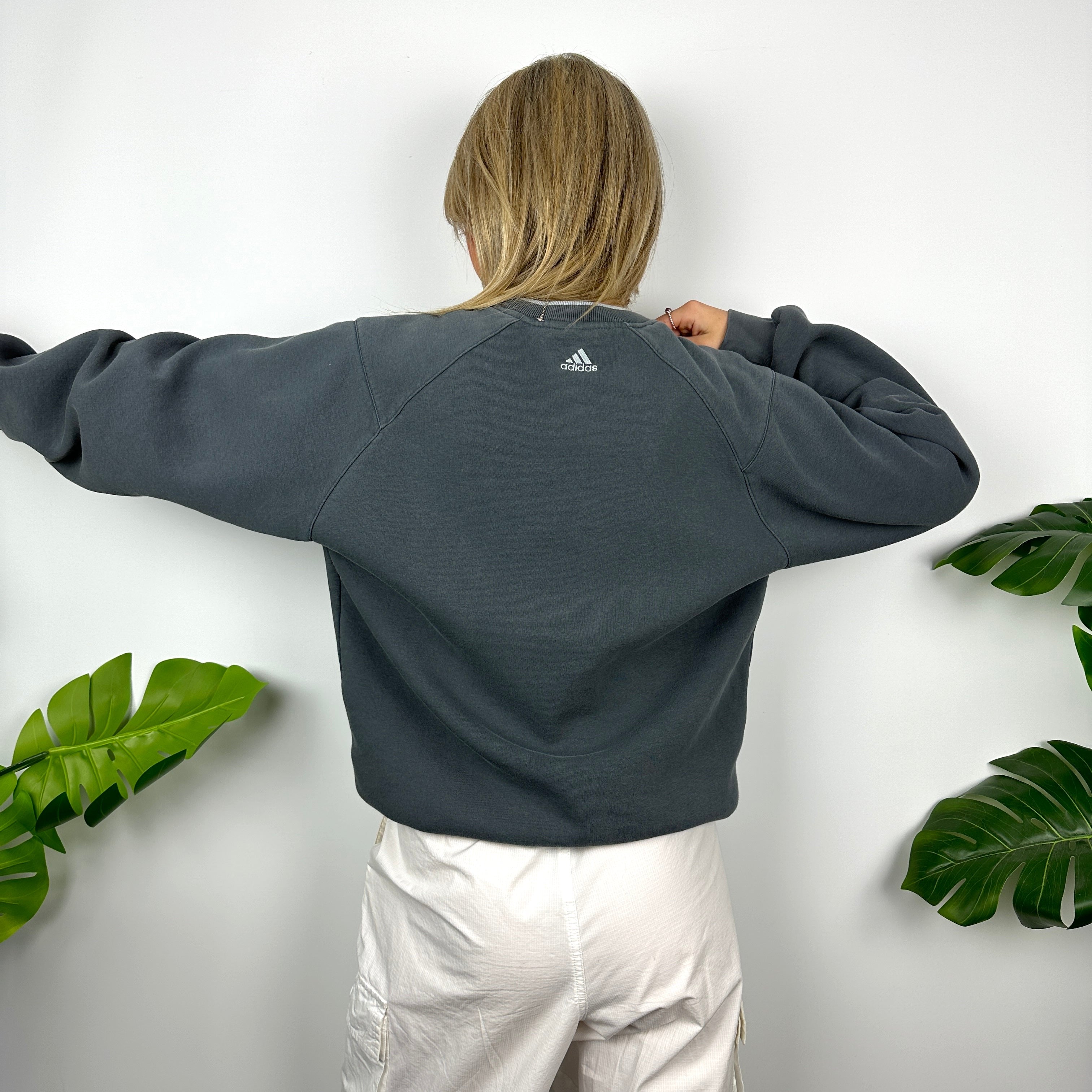 Adidas Grey Embroidered Spell Out Sweatshirt (L)