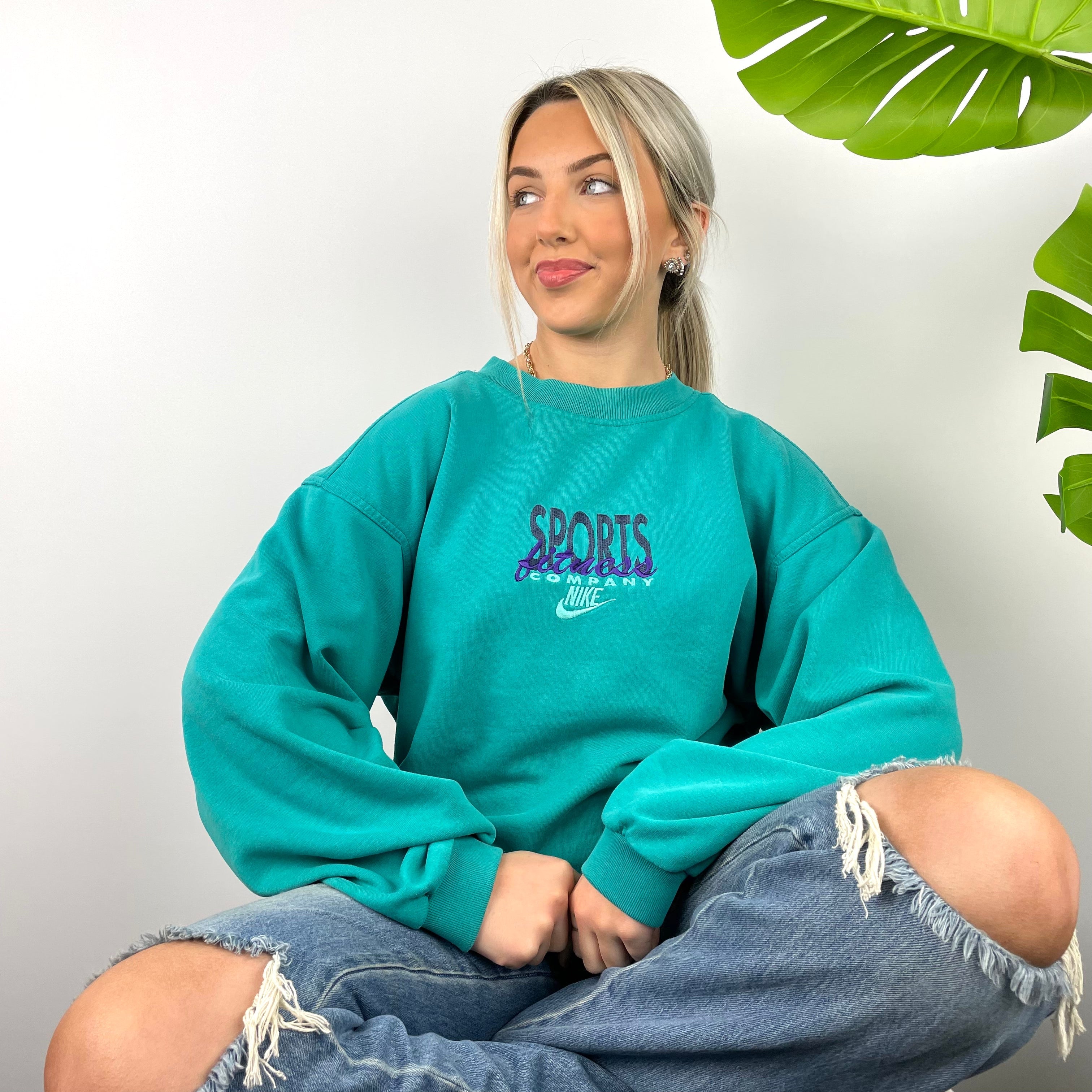 Nike Sports and Fitness RARE Turquoise Embroidered Spell Out Sweatshirt (S)