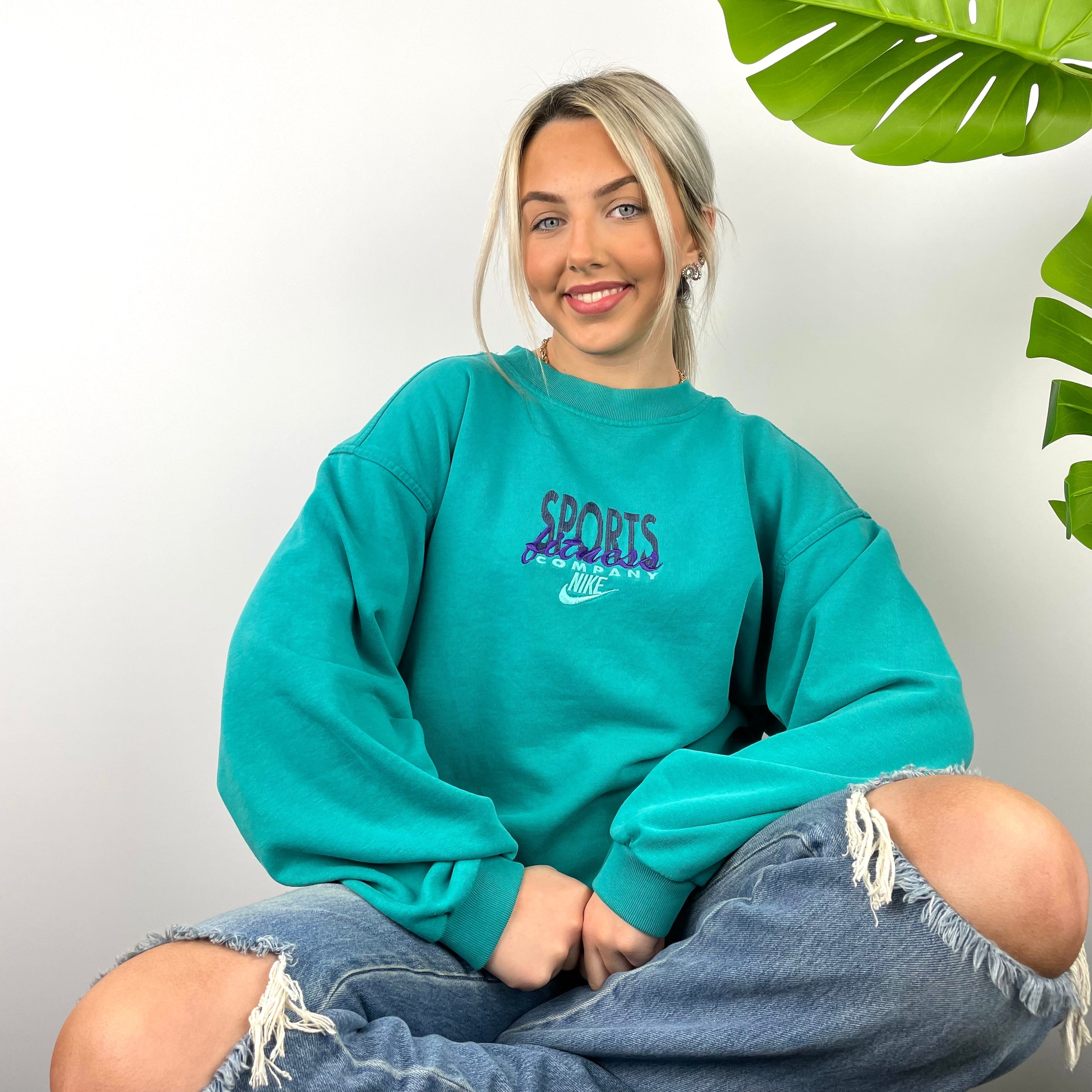 Nike Sports and Fitness RARE Turquoise Embroidered Spell Out Sweatshirt (S)