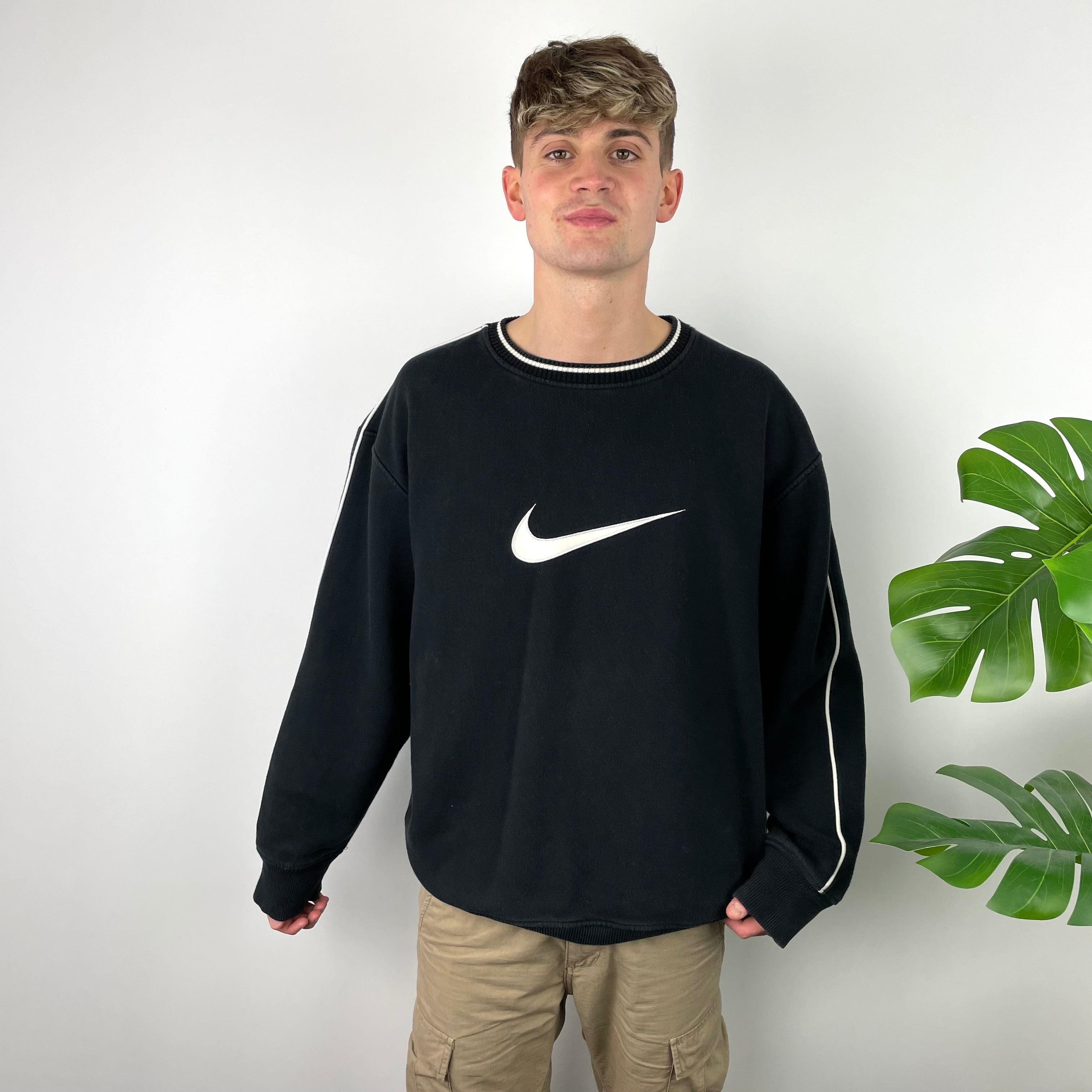 Nike Black Embroidered Swoosh Sweatshirt (XL)