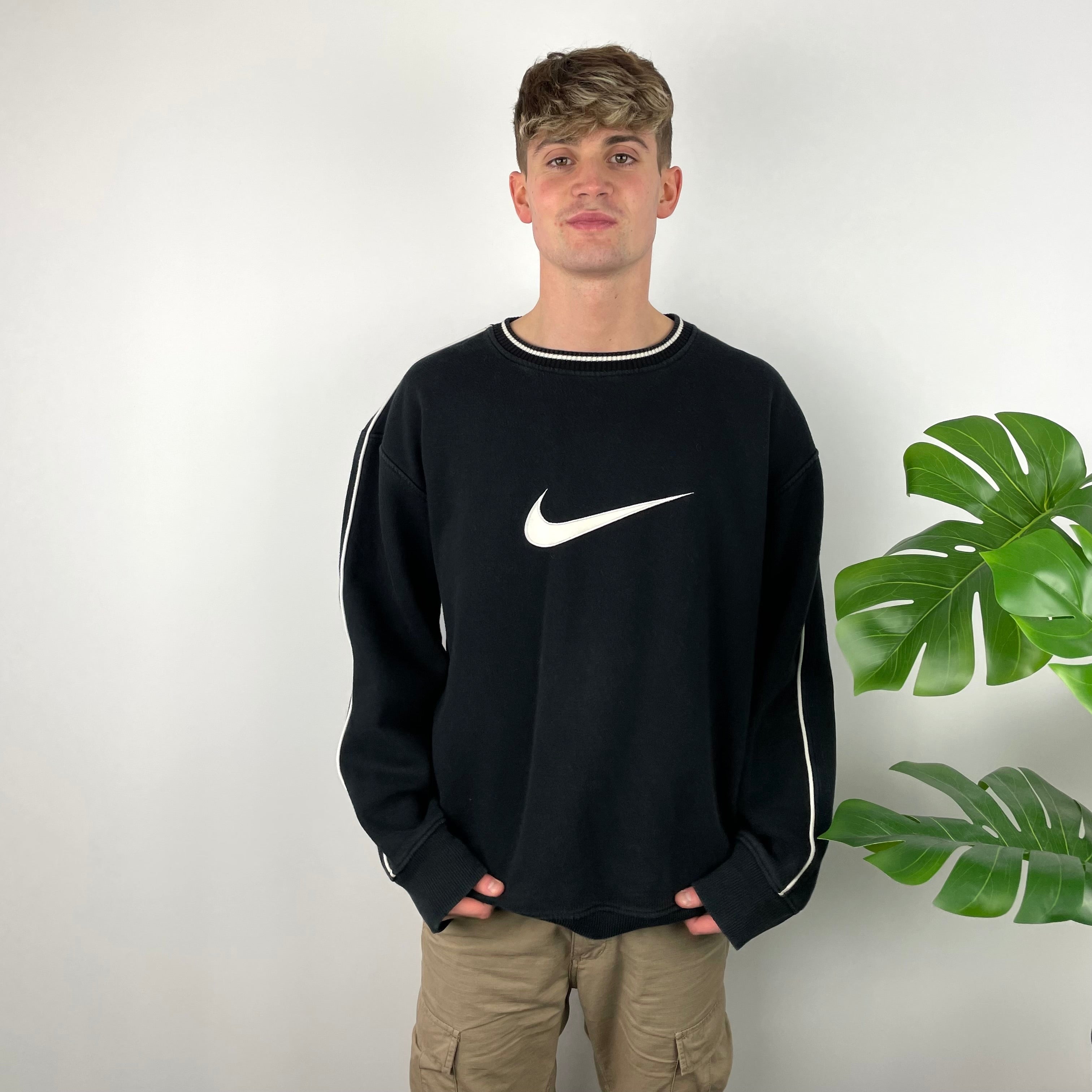 Nike Black Embroidered Swoosh Sweatshirt (XL)