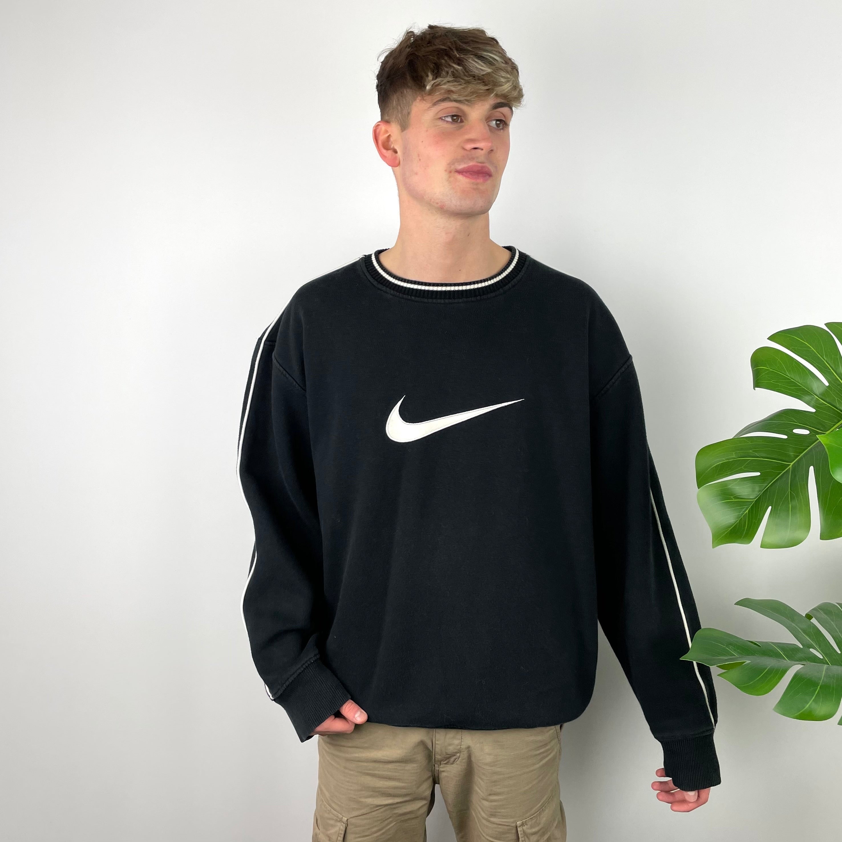 Nike Black Embroidered Swoosh Sweatshirt (XL)