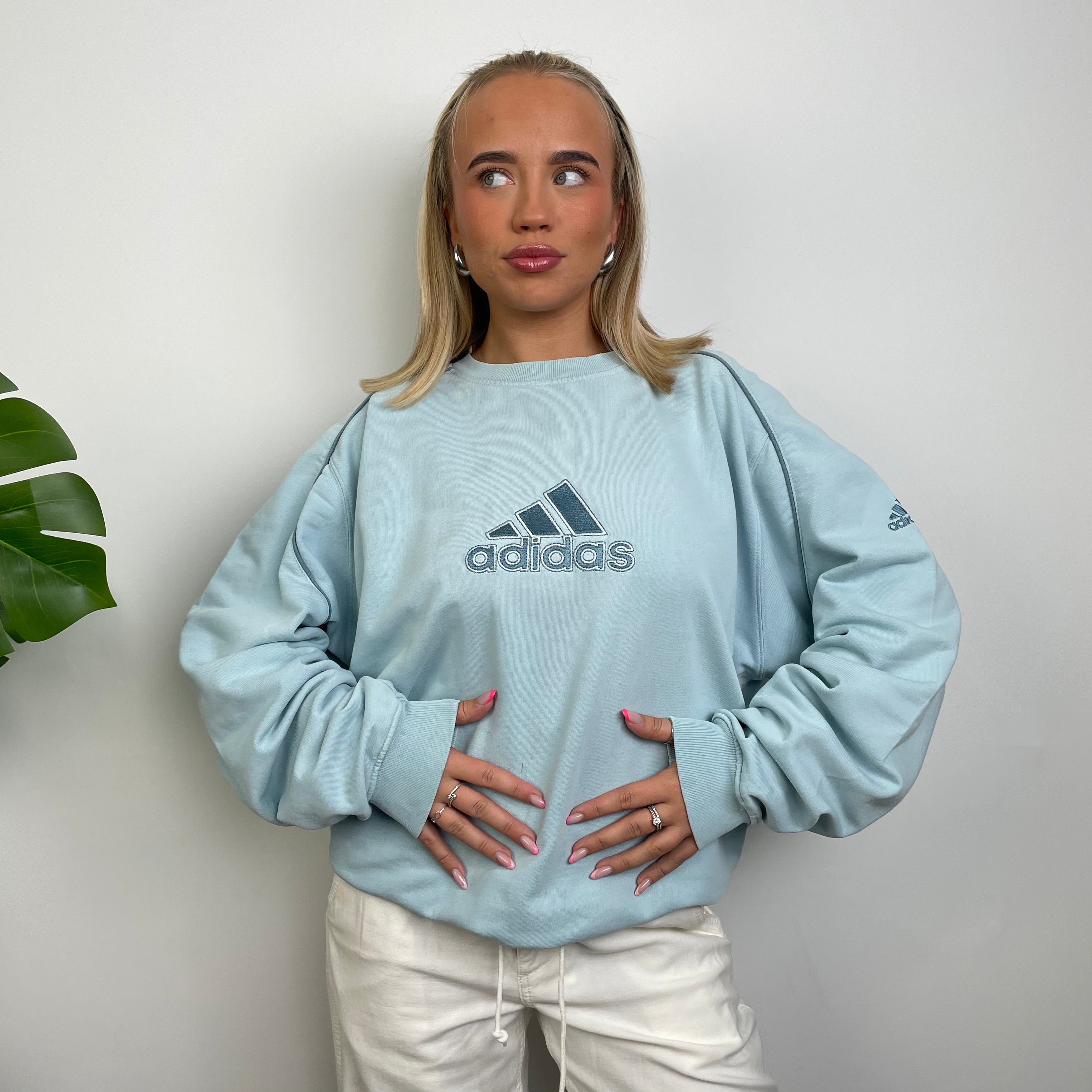 Adidas Baby Blue Embroidered Spell Out Sweatshirt (L)