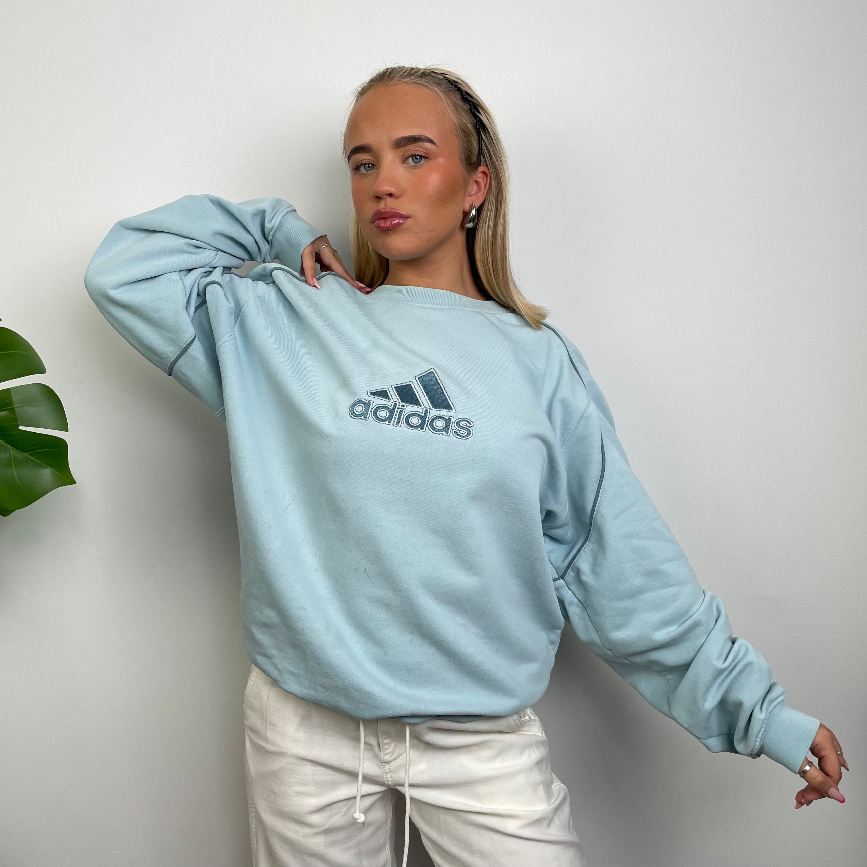 Adidas Baby Blue Embroidered Spell Out Sweatshirt (L)