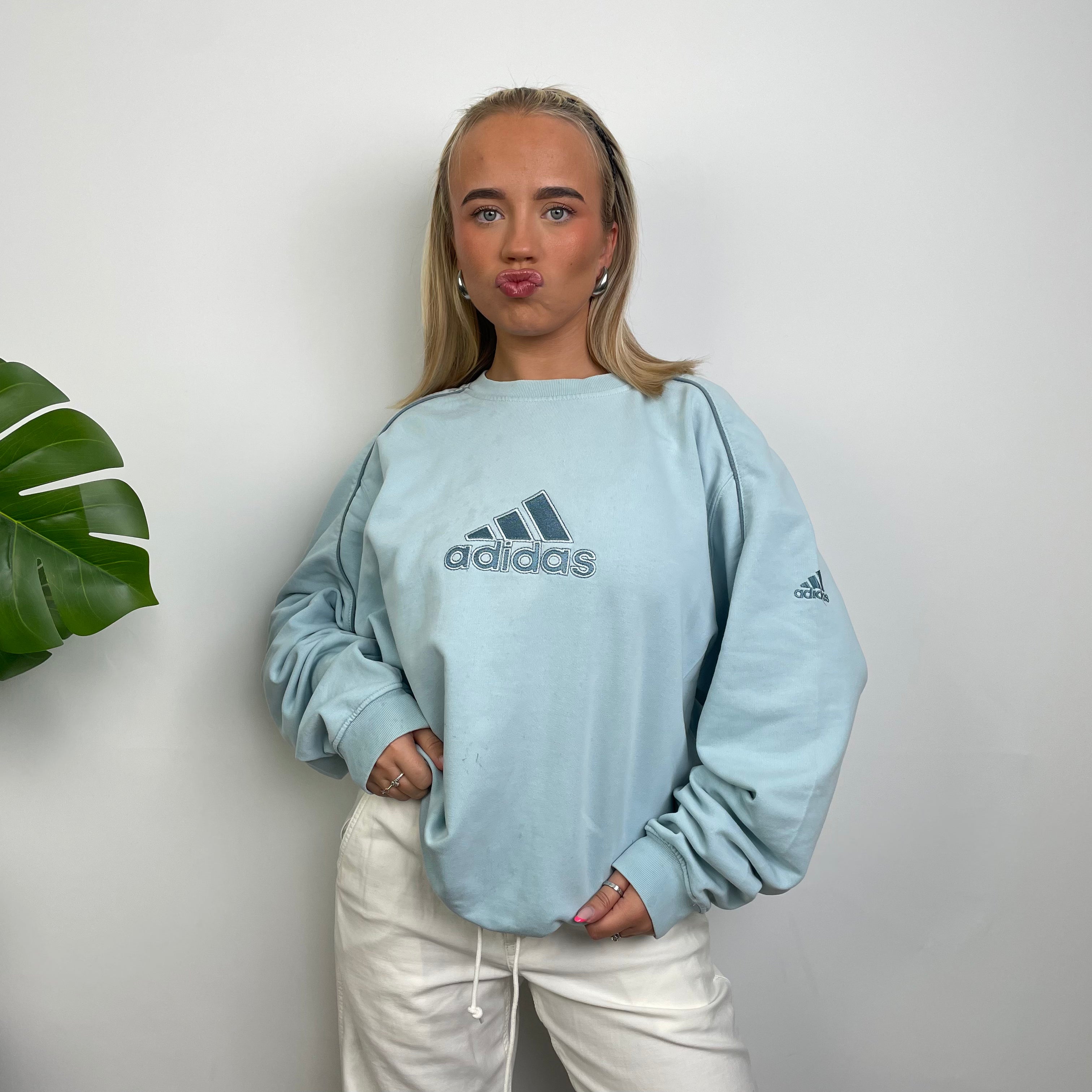 Adidas Baby Blue Embroidered Spell Out Sweatshirt (L)