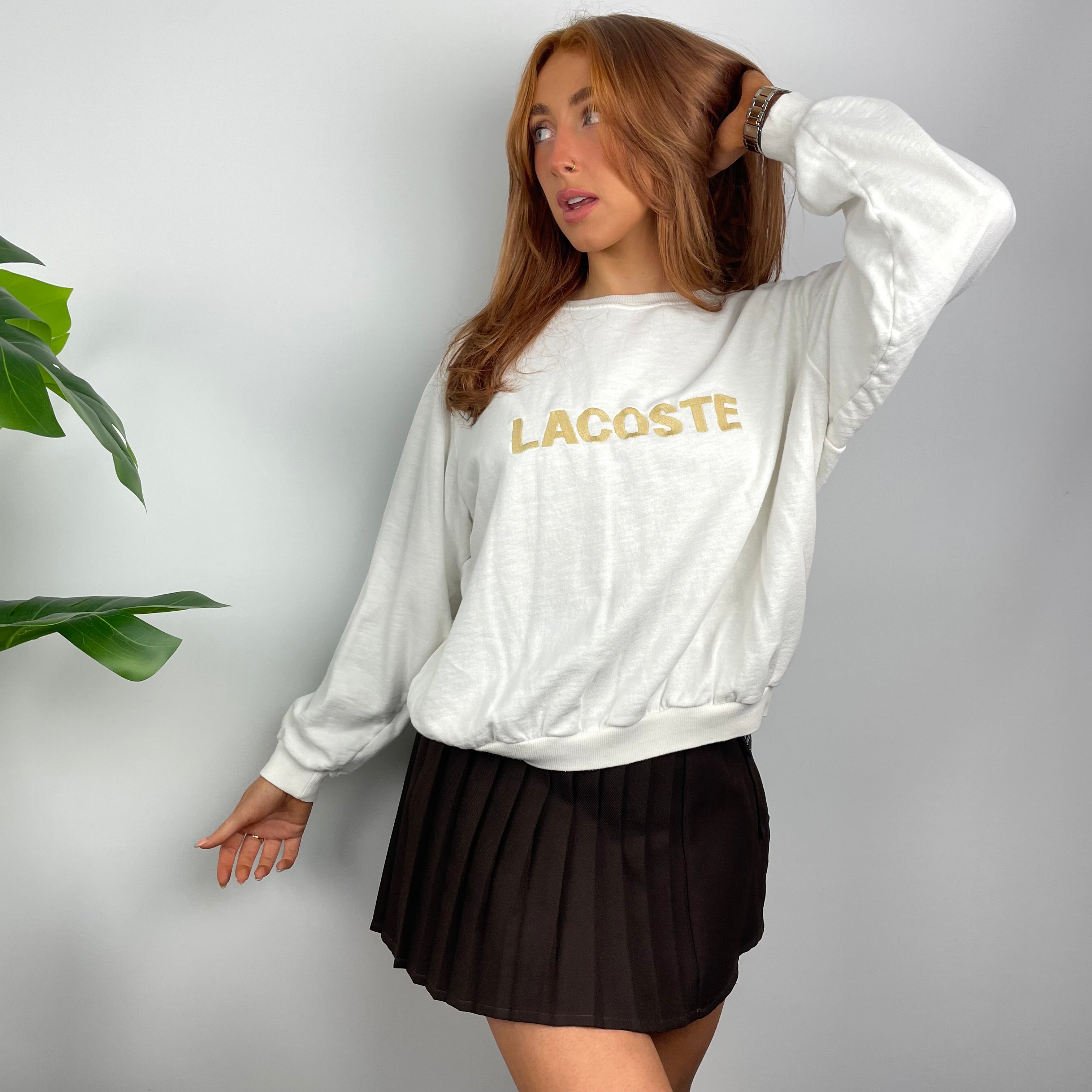 Lacoste RARE White Embroidered Spell Out Sweatshirt (S)