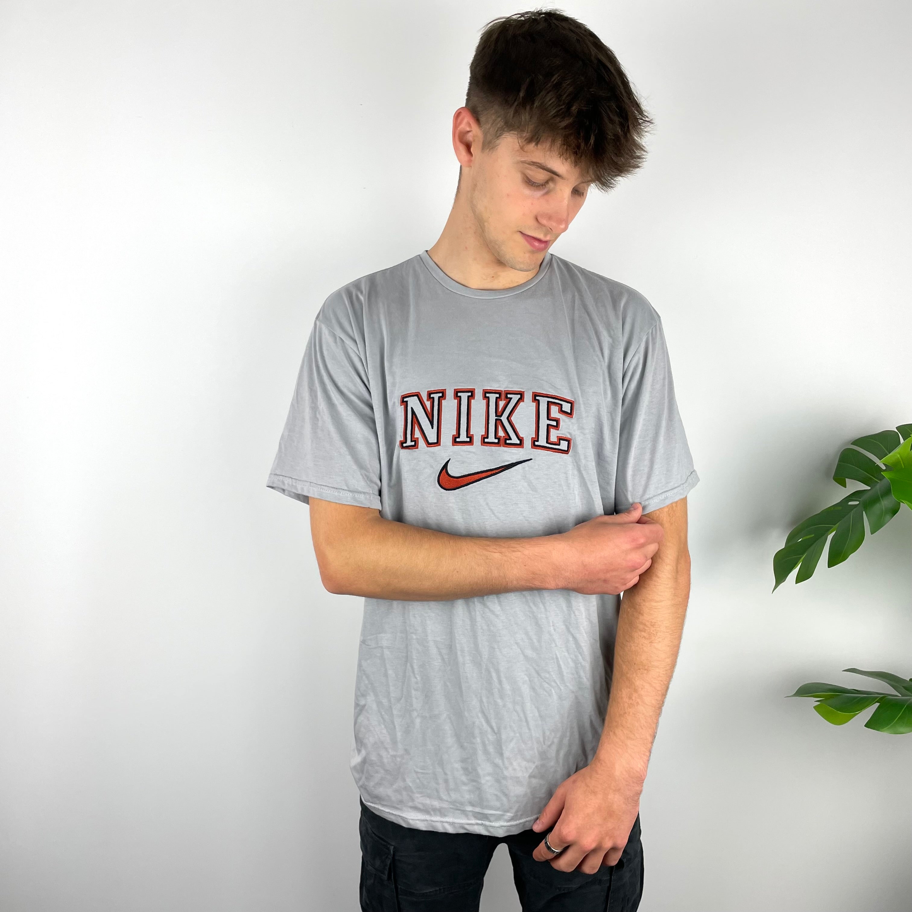 Nike RARE Grey Embroidered Spell Out T Shirt (L)