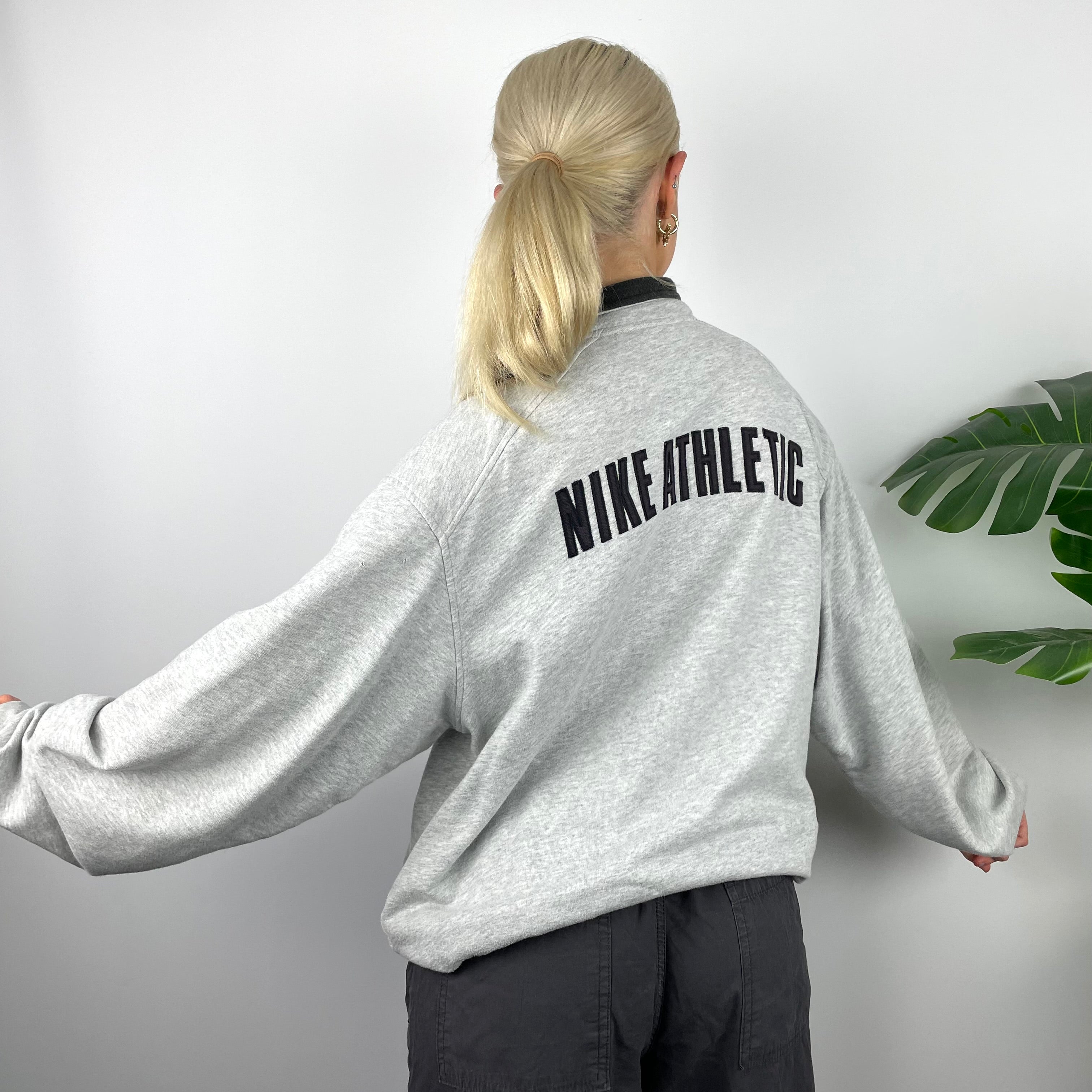 Nike RARE Grey Embroidered Spell Out Zip Up Jacket (M)