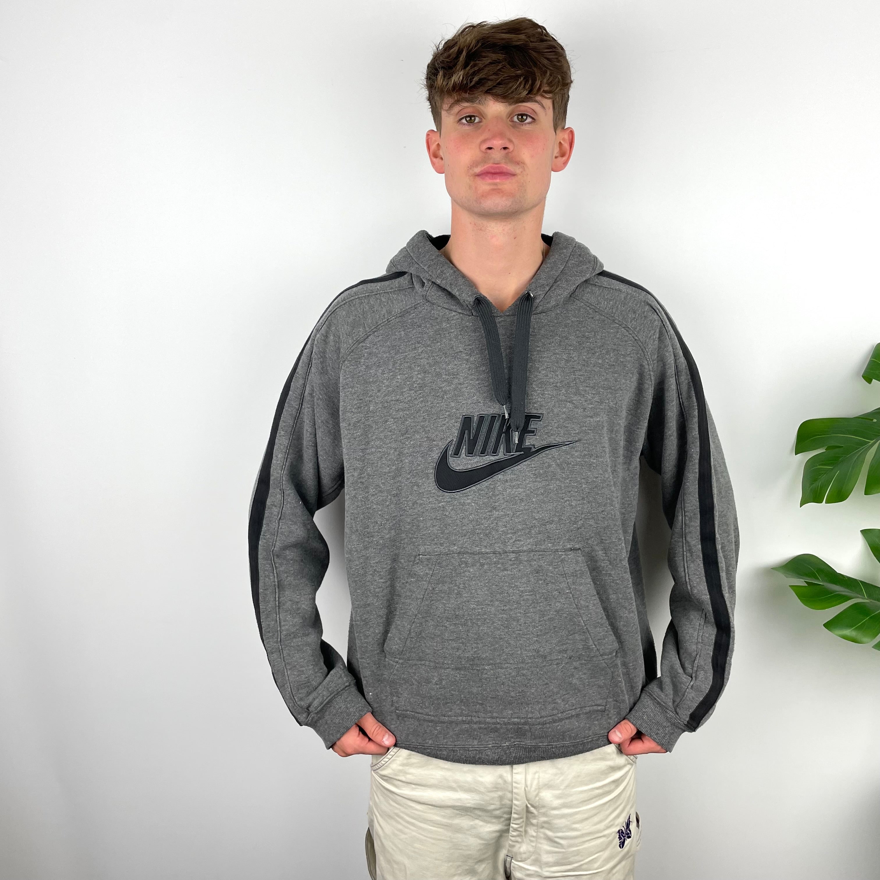 Nike RARE Grey Embroidered Spell Out Hoodie (L)